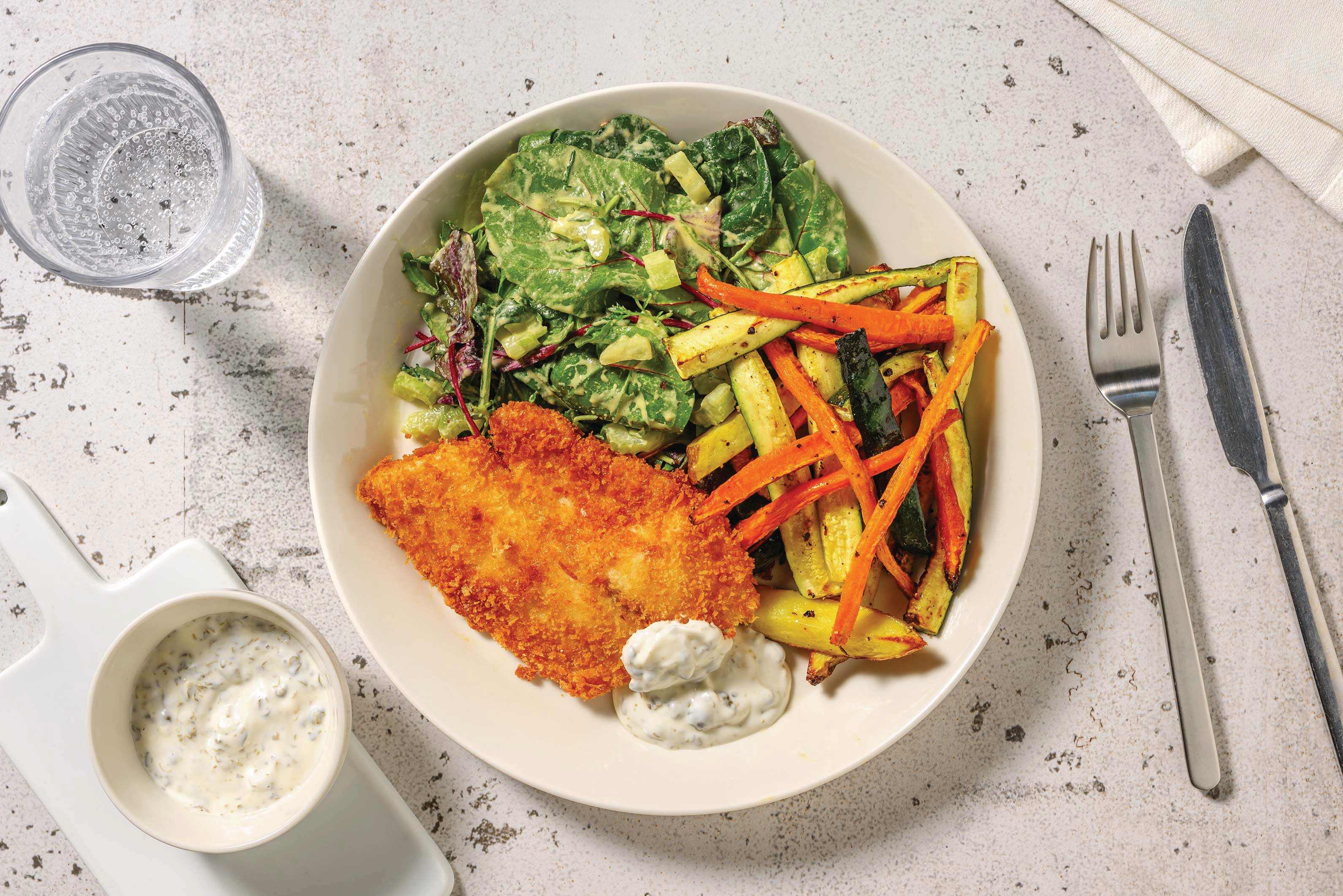 Double Crumbed Fish & Lemon-Pepper Veggie Fries 