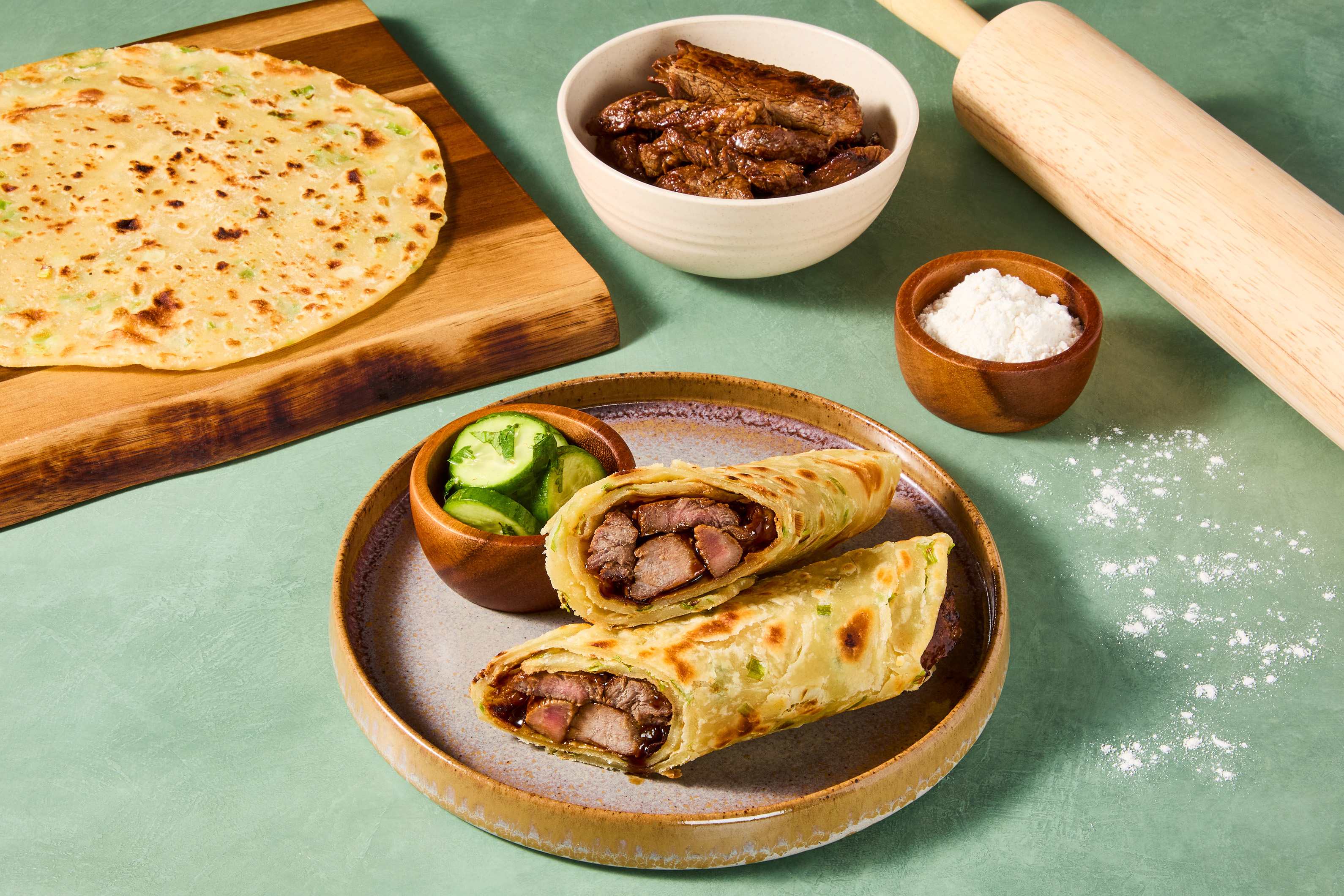 Hoisin Steak & Scallion Pancake Roll-Ups