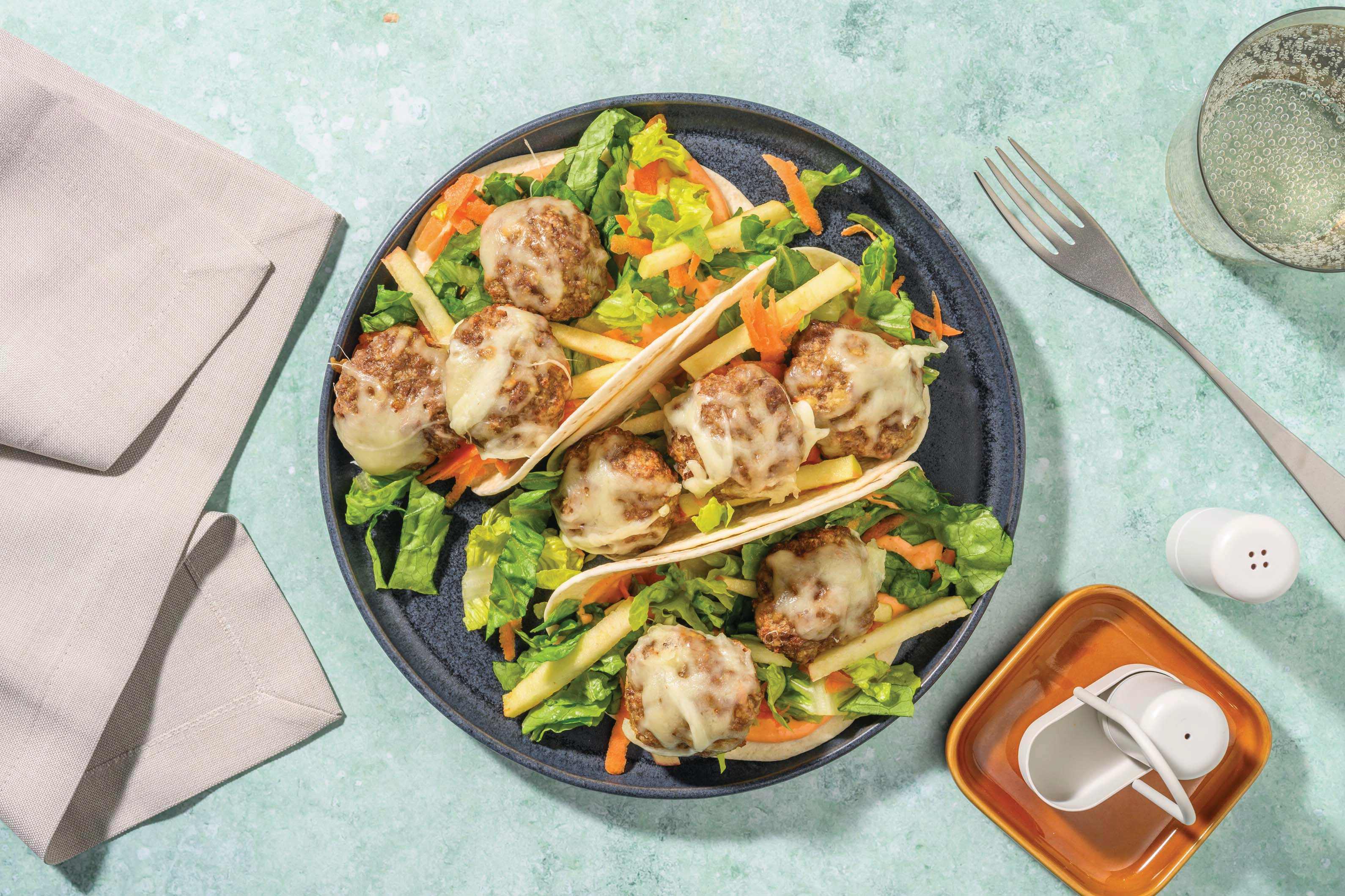Cheeseburger Pork Meatball Tacos