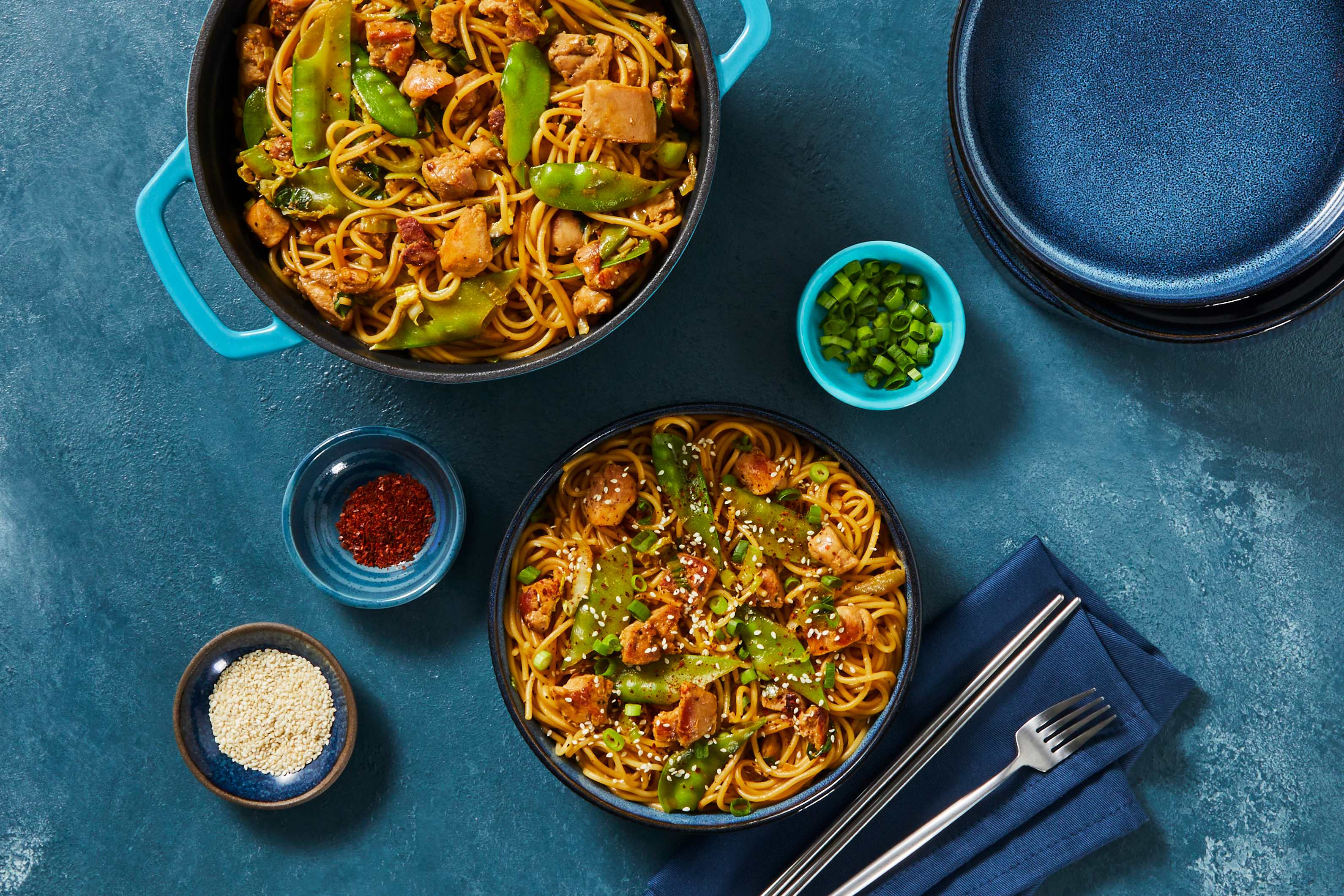 Chicken & Snow Pea Miso Butter Spaghetti