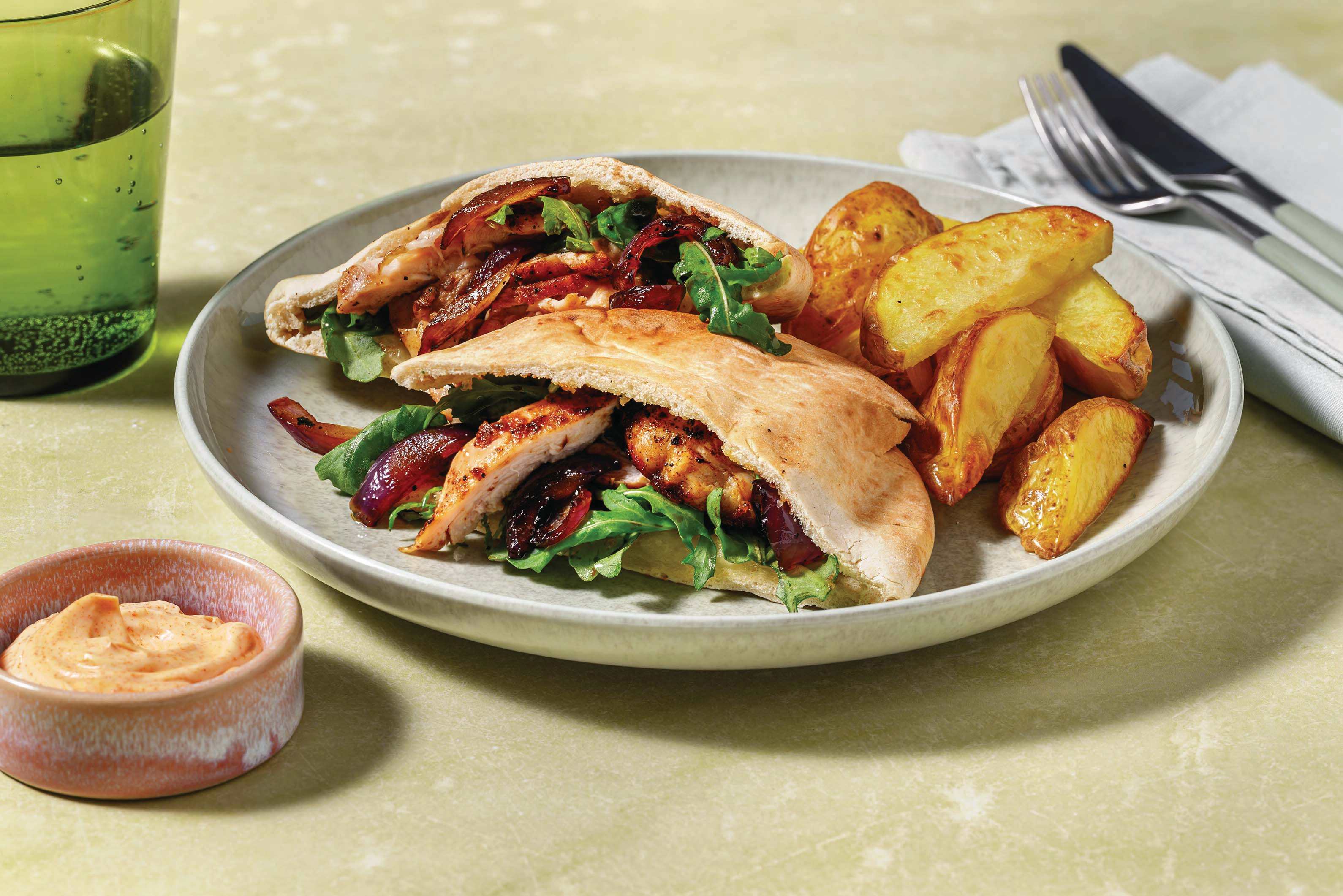 Peri-Peri Chicken, Haloumi & Sticky Onion Pita