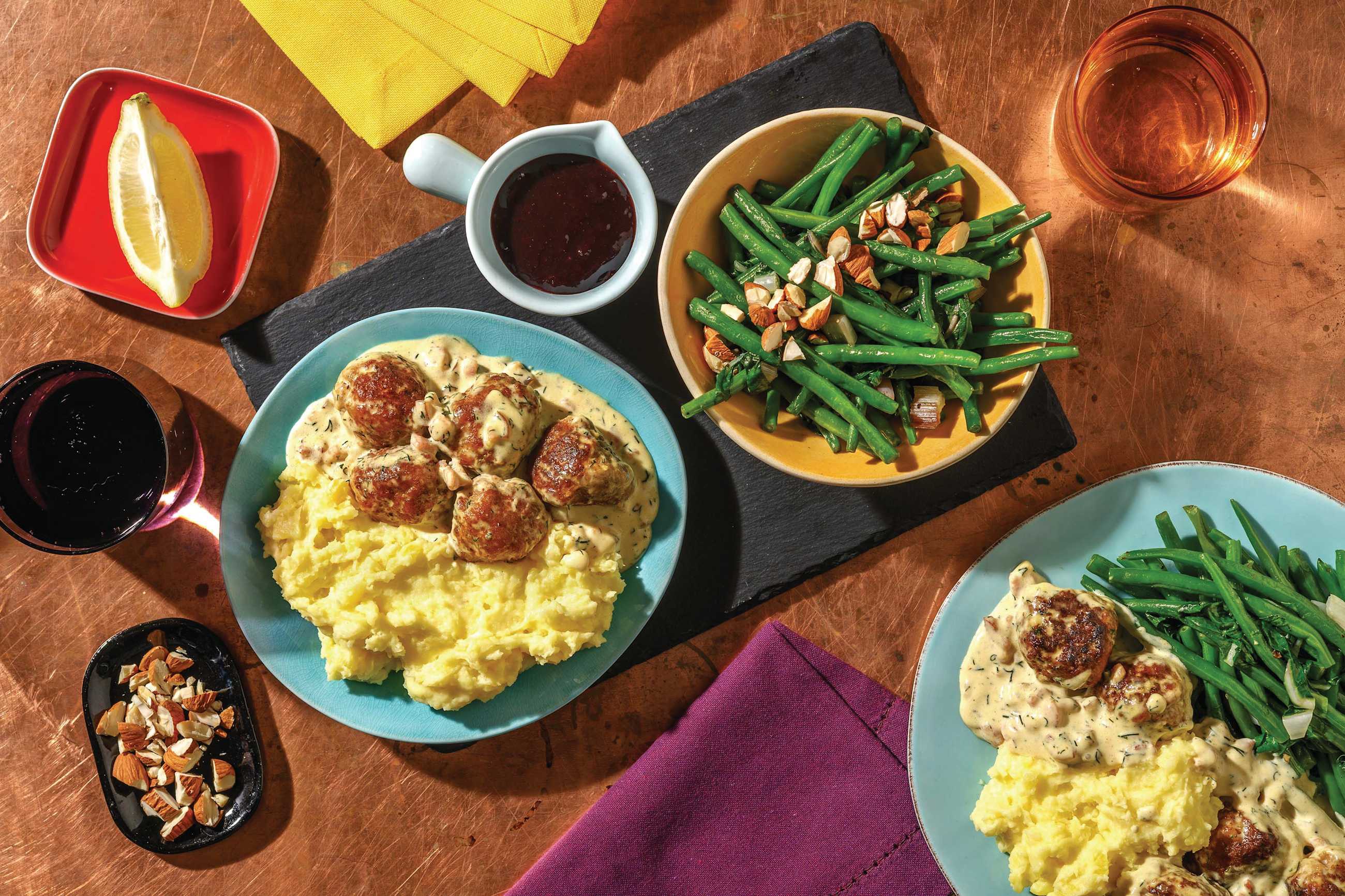Swedish Pork Meatballs & Cheesy Mash