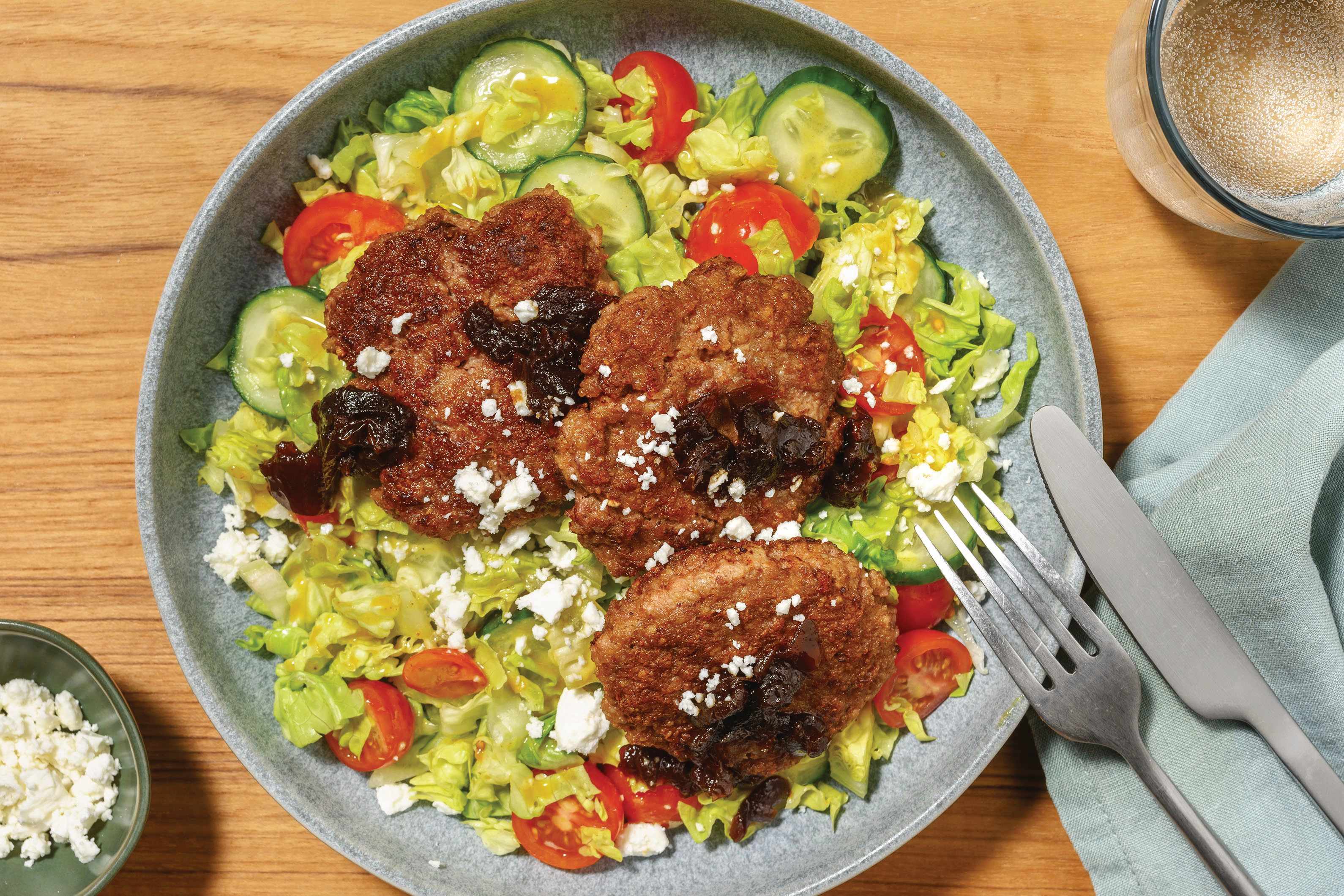 Cheesy Beef Rissoles & Honey Mustard Salad