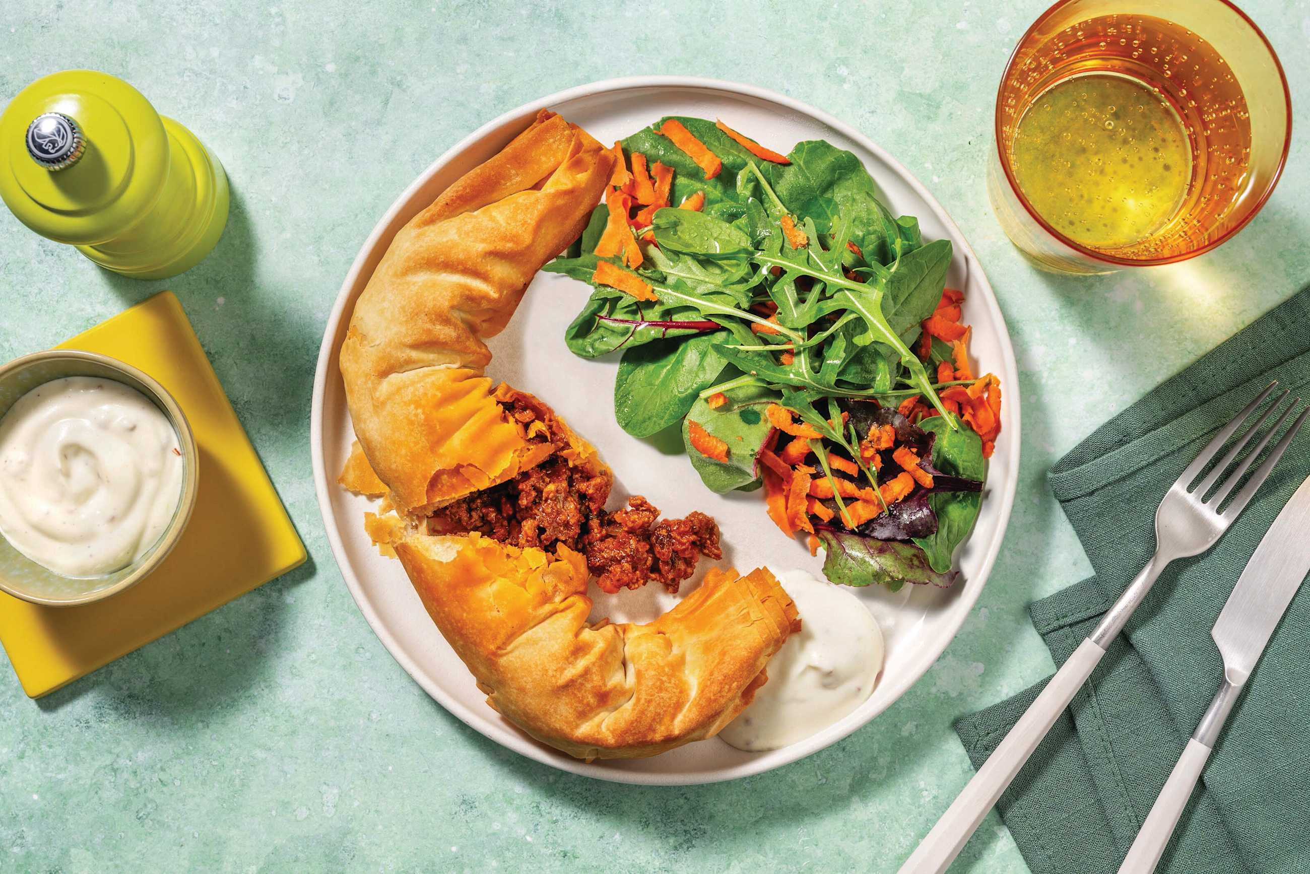 Beef Borek Filo Snail & Garlic Yoghurt