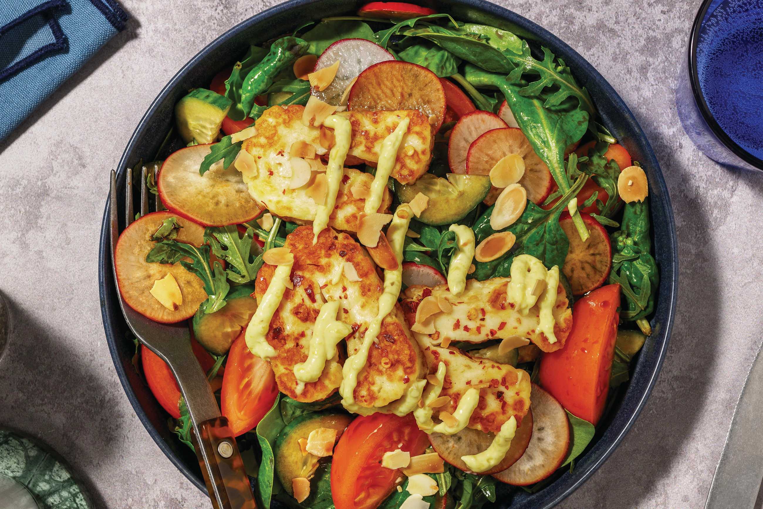 Chilli-Butter Halloumi & Garden Salad