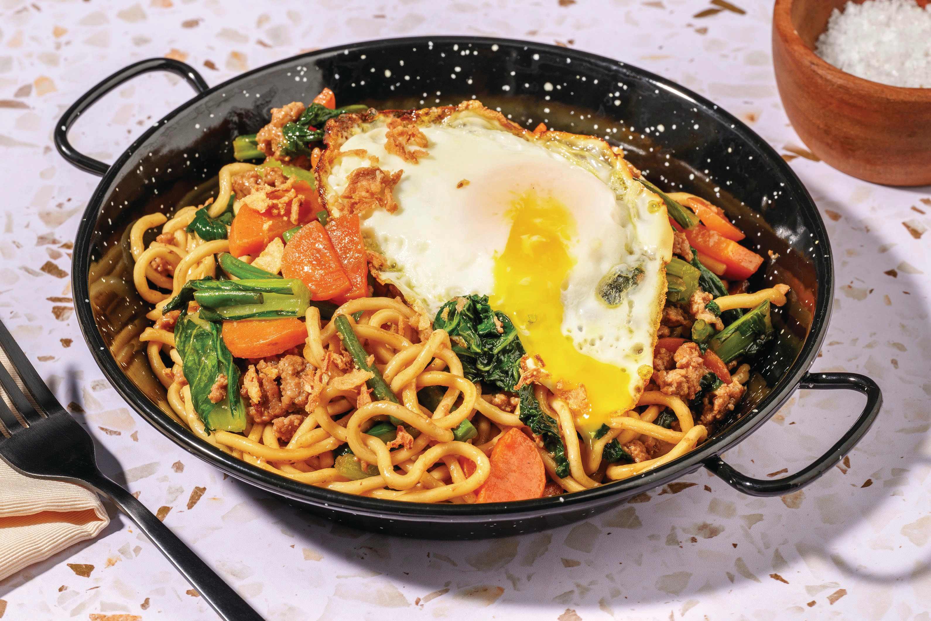 Sesame-Hoisin Pork Noodles & Sautéed Veg
