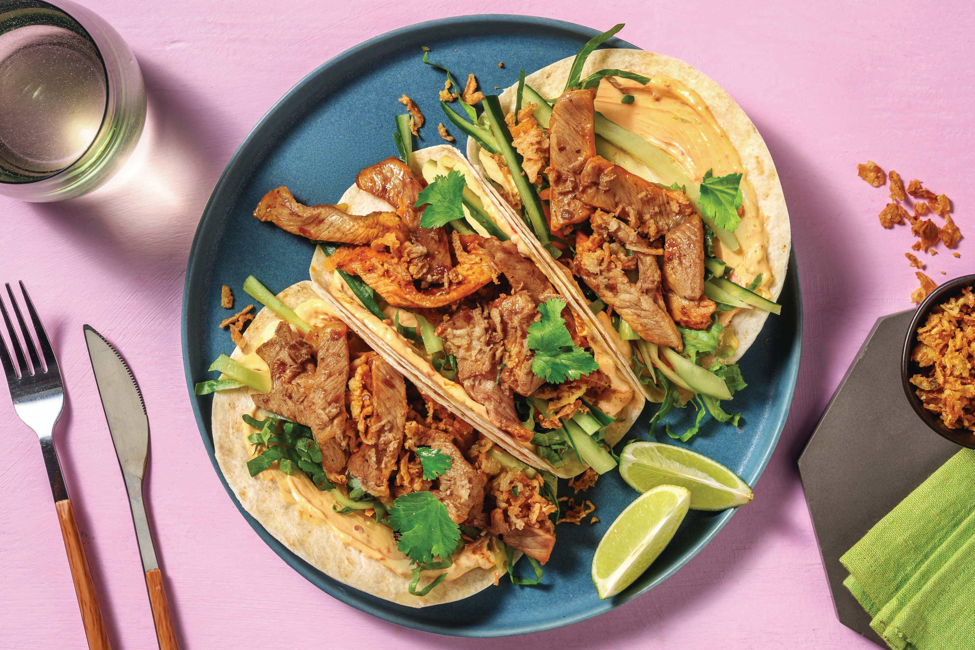 Garlic Pork & Pea Pod Tacos