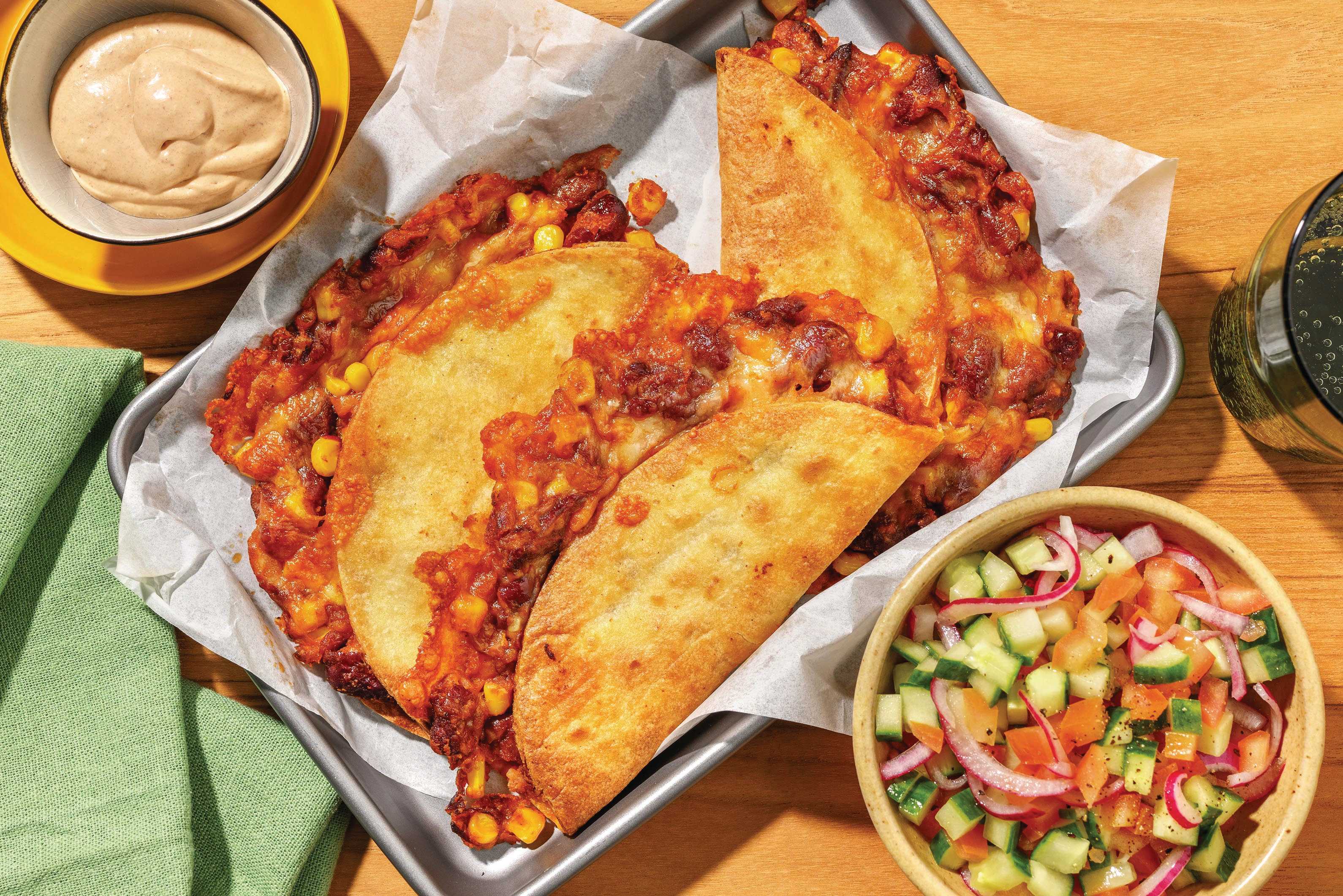 Cheesy Kidney Bean & Bacon Quesadillas