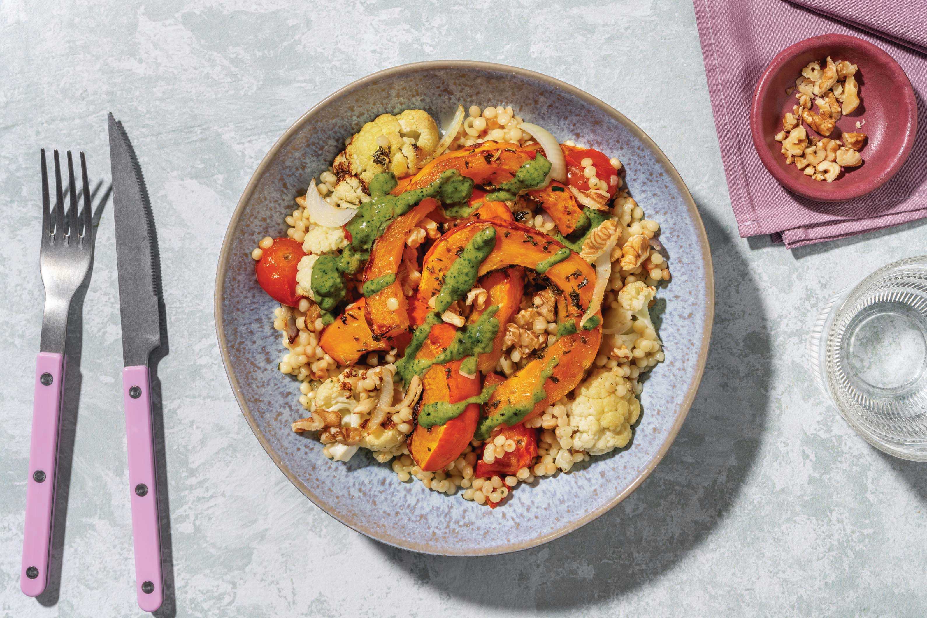 Garlicky Pumpkin & Veggie Pearl Couscous