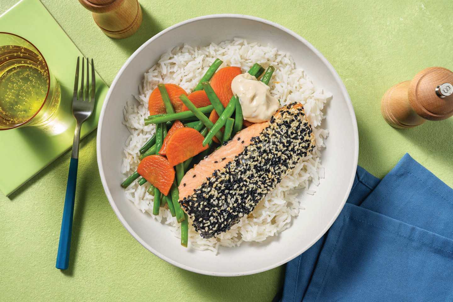 Double Sesame-Crusted Salmon & Ginger Veggies 
