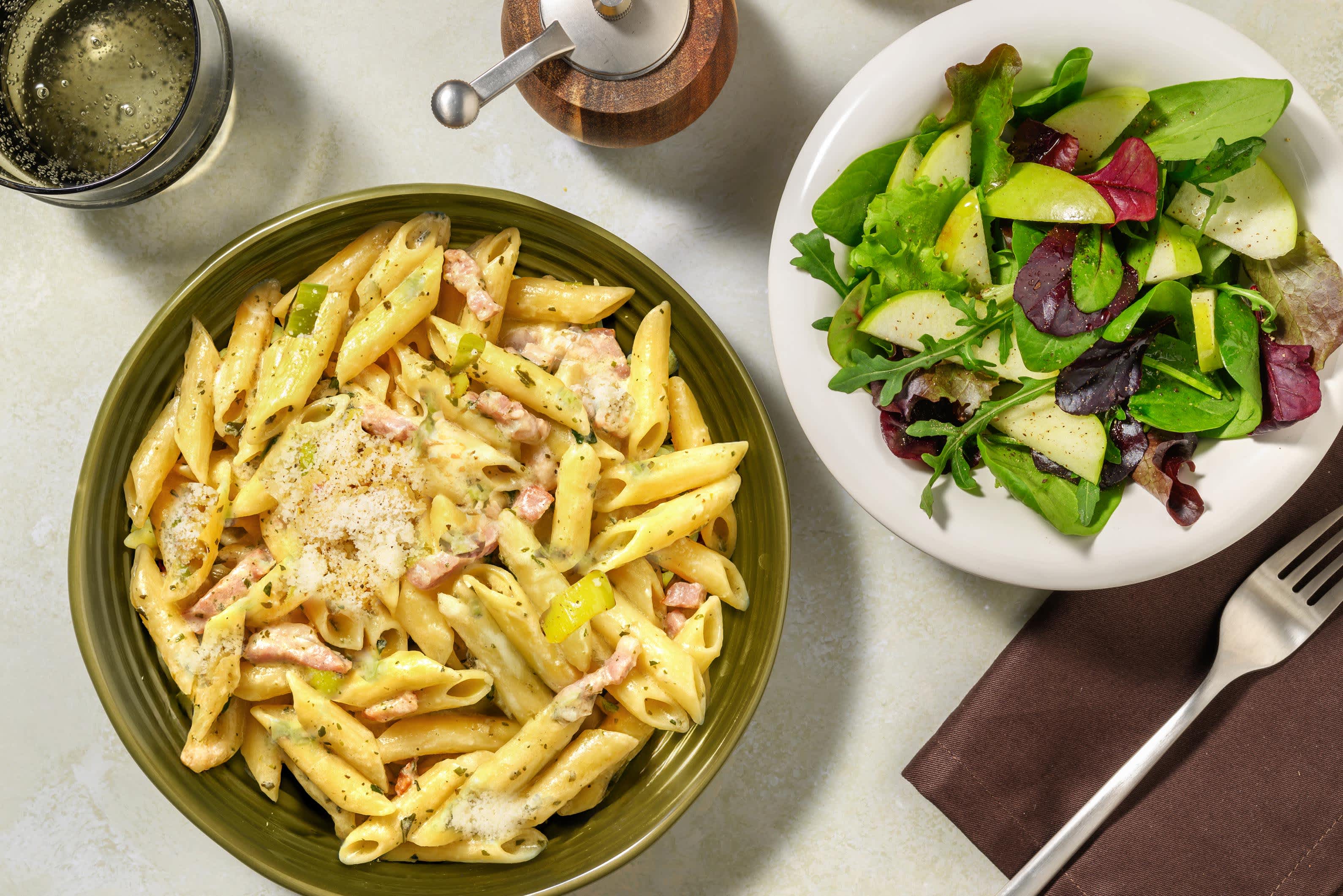Double Creamy Bacon & Basil Pesto Pasta