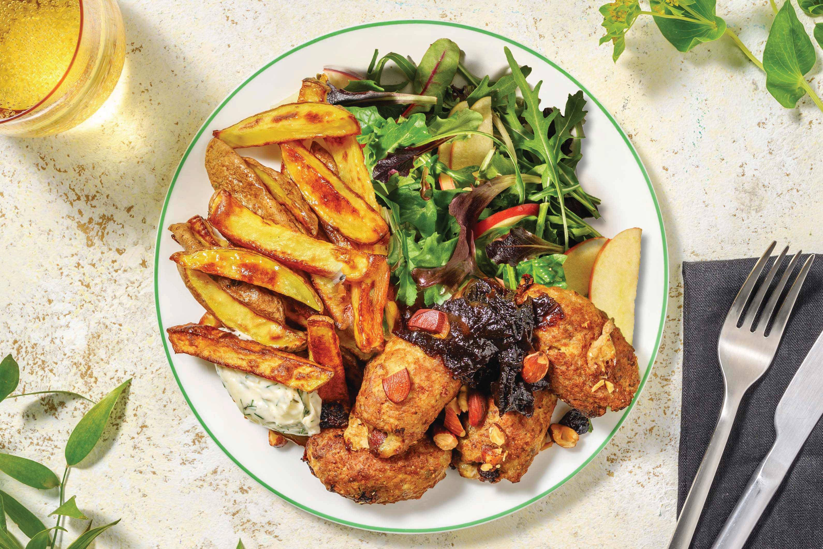 Fruit n' Nut Pork Rissoles & Fries