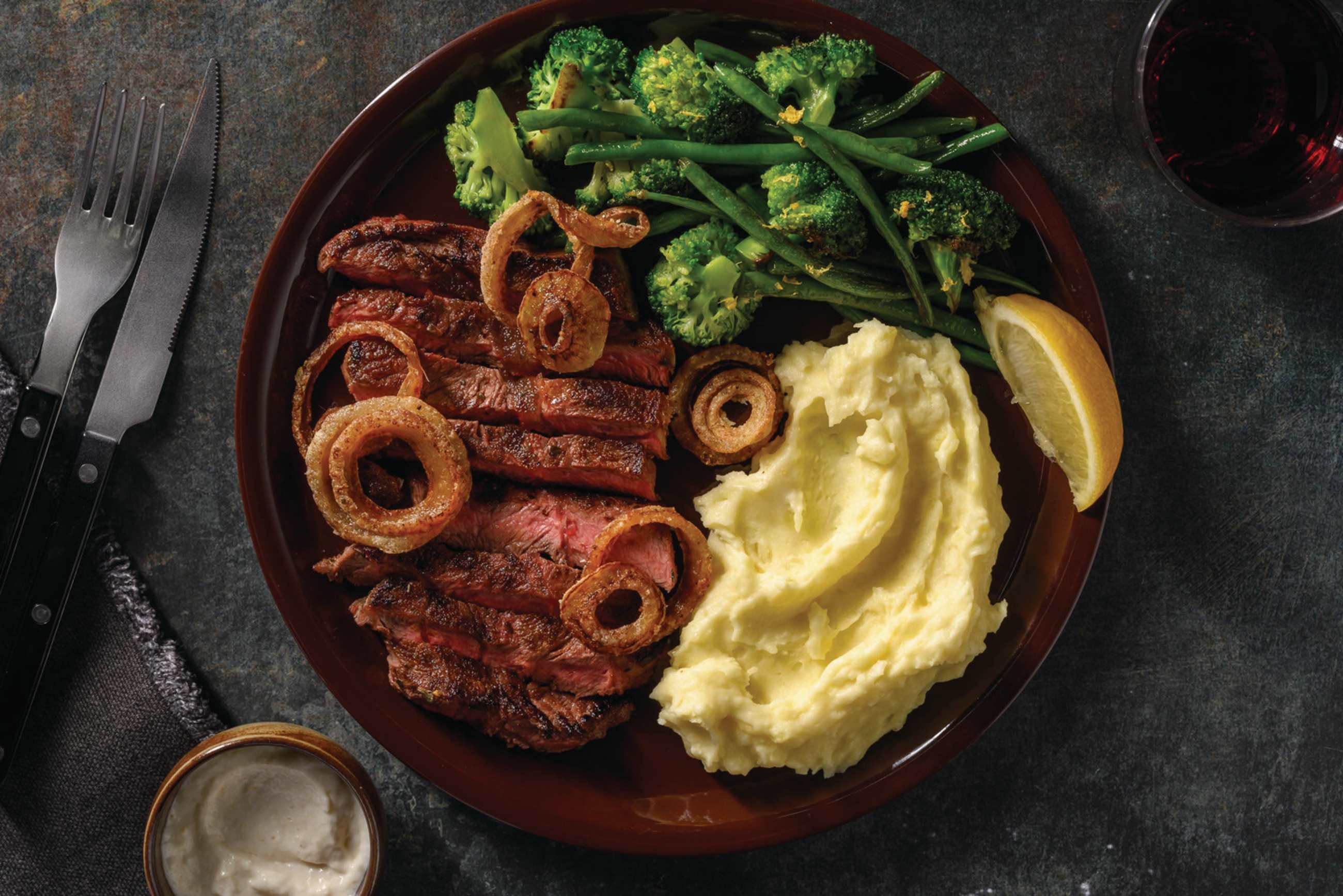 Herby Porterhouse Steak & Onion Rings