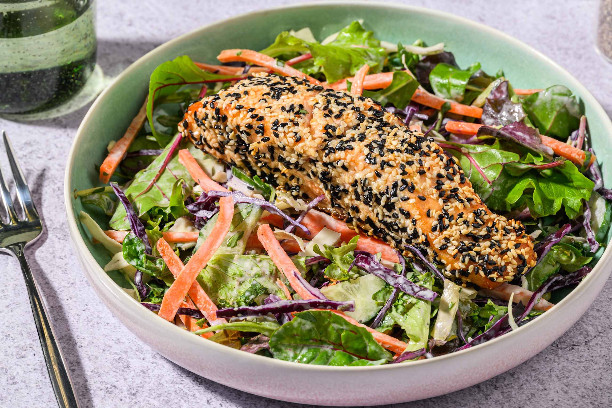Sesame-Crusted Salmon & Rainbow Slaw