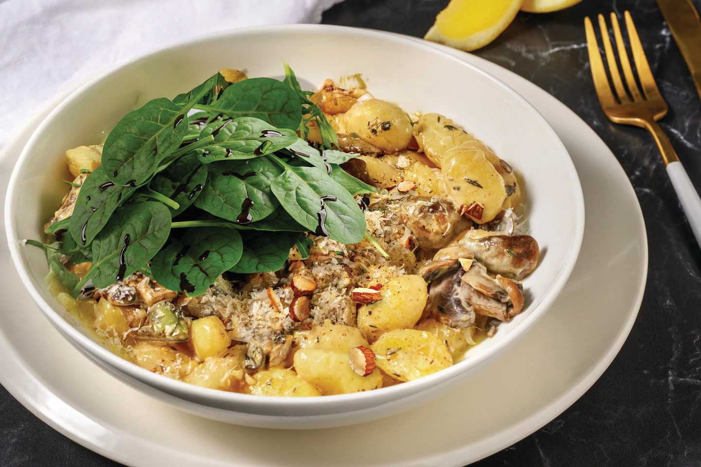 Pan-Fried Gnocchi & Creamy Mushrooms