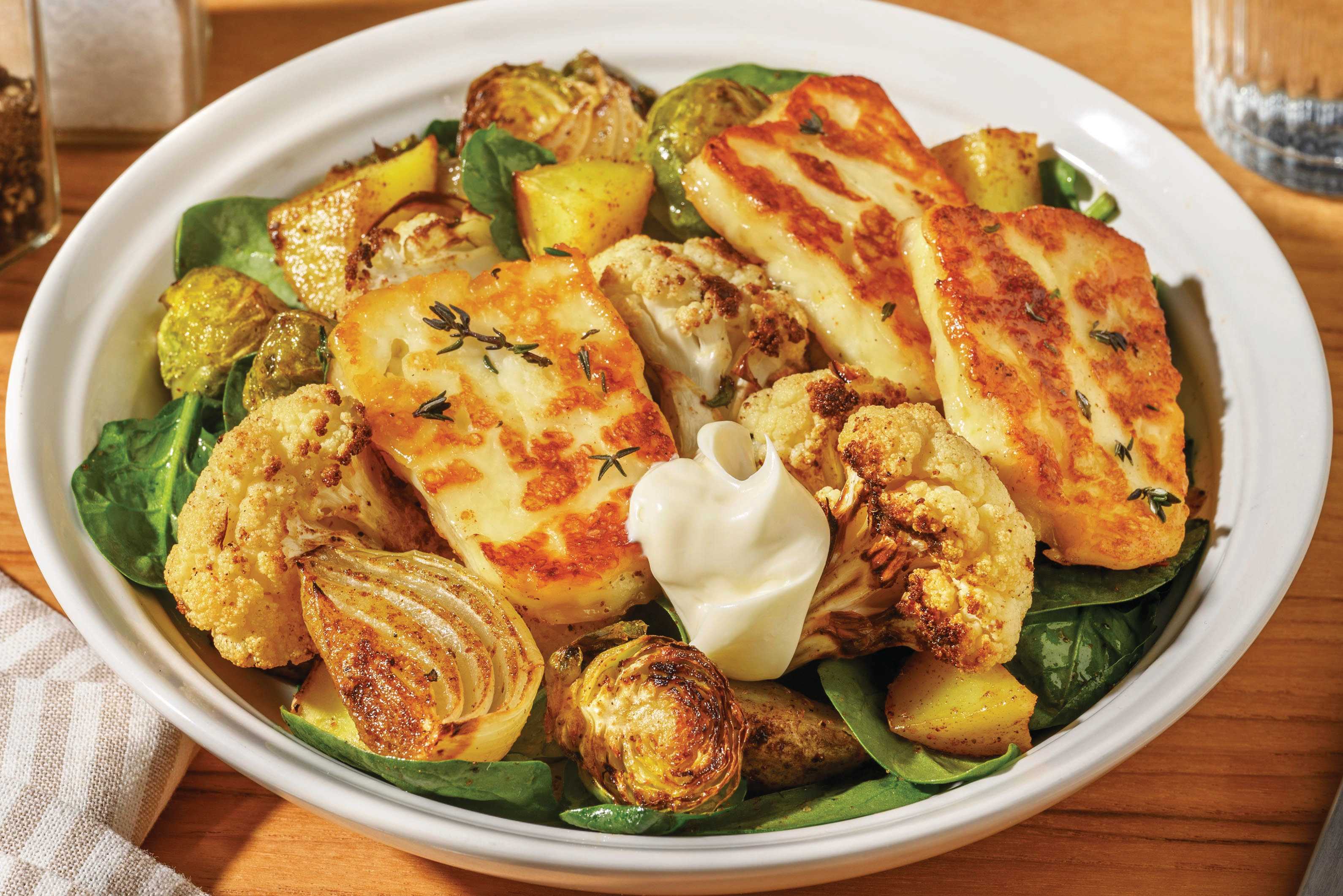 Herby Halloumi, Chicken & Brussels Sprout Toss