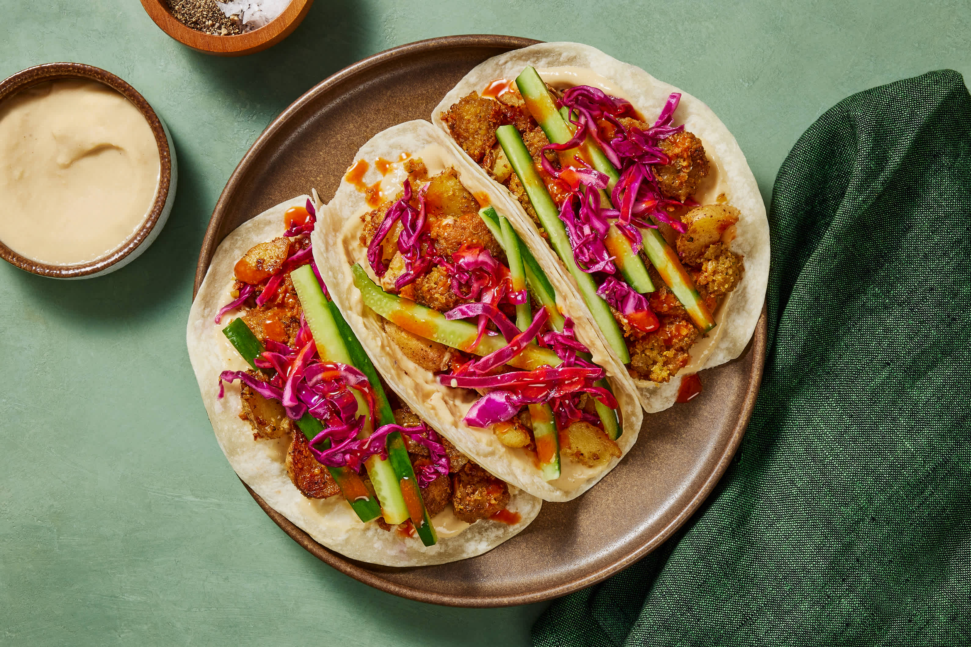 Crushed Falafel & Potato Tacos