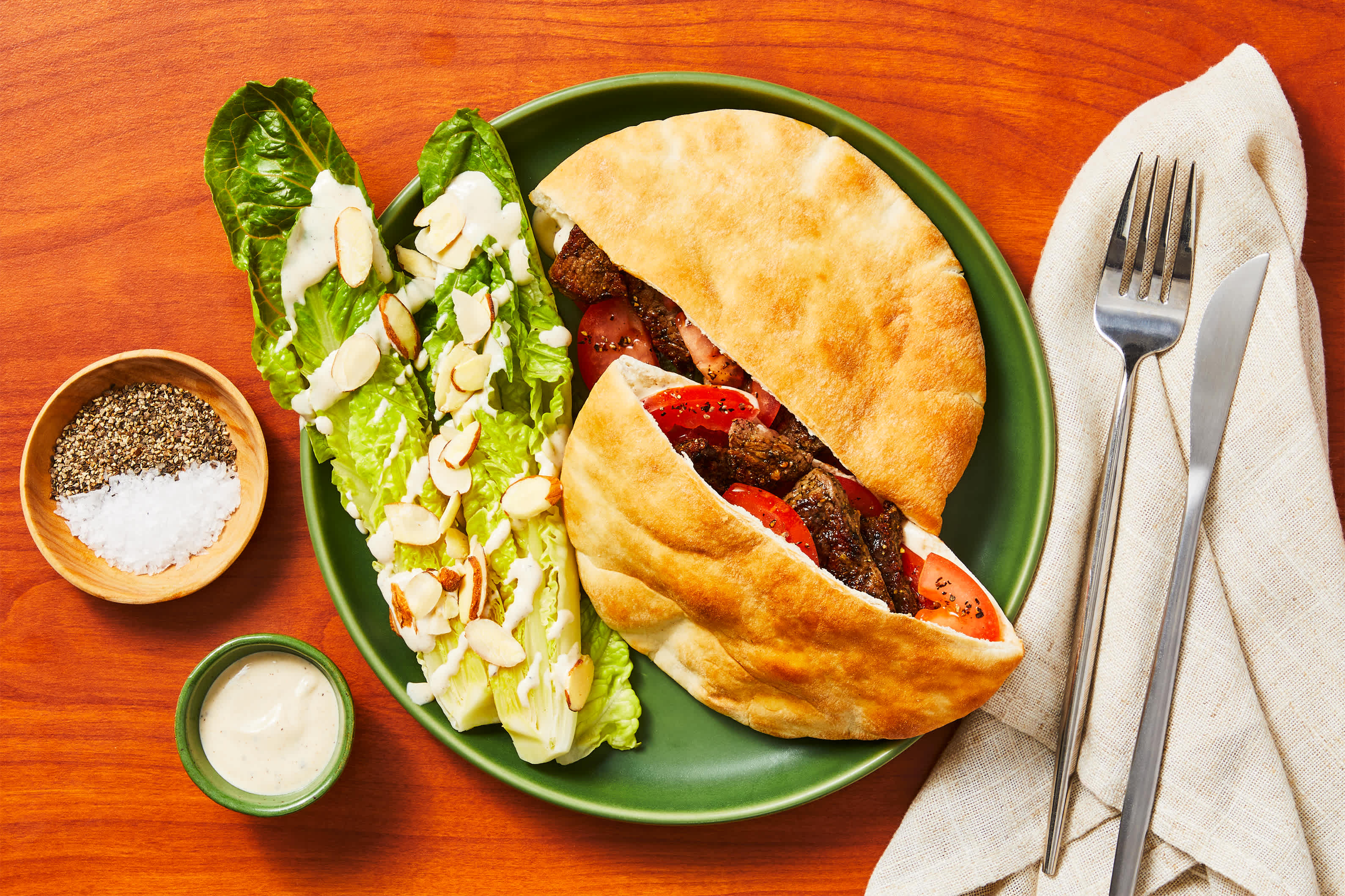 Garlicky Steak Pita Wraps