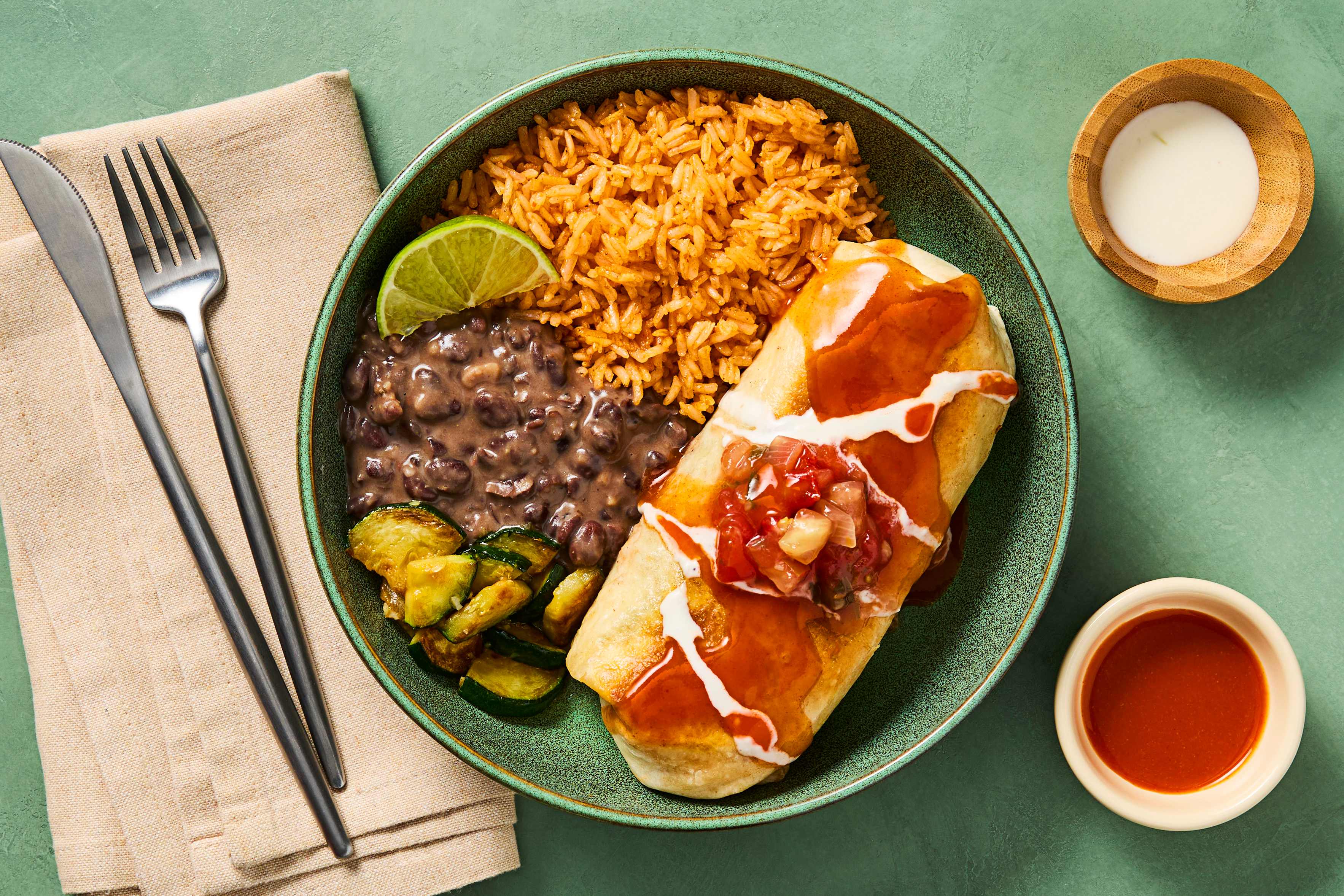 Vegan Zucchini, Rice & Bean Wet Burritos