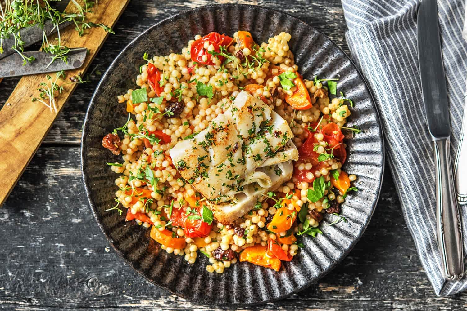 Filet de cabillaud poêlé et sauce aux herbes