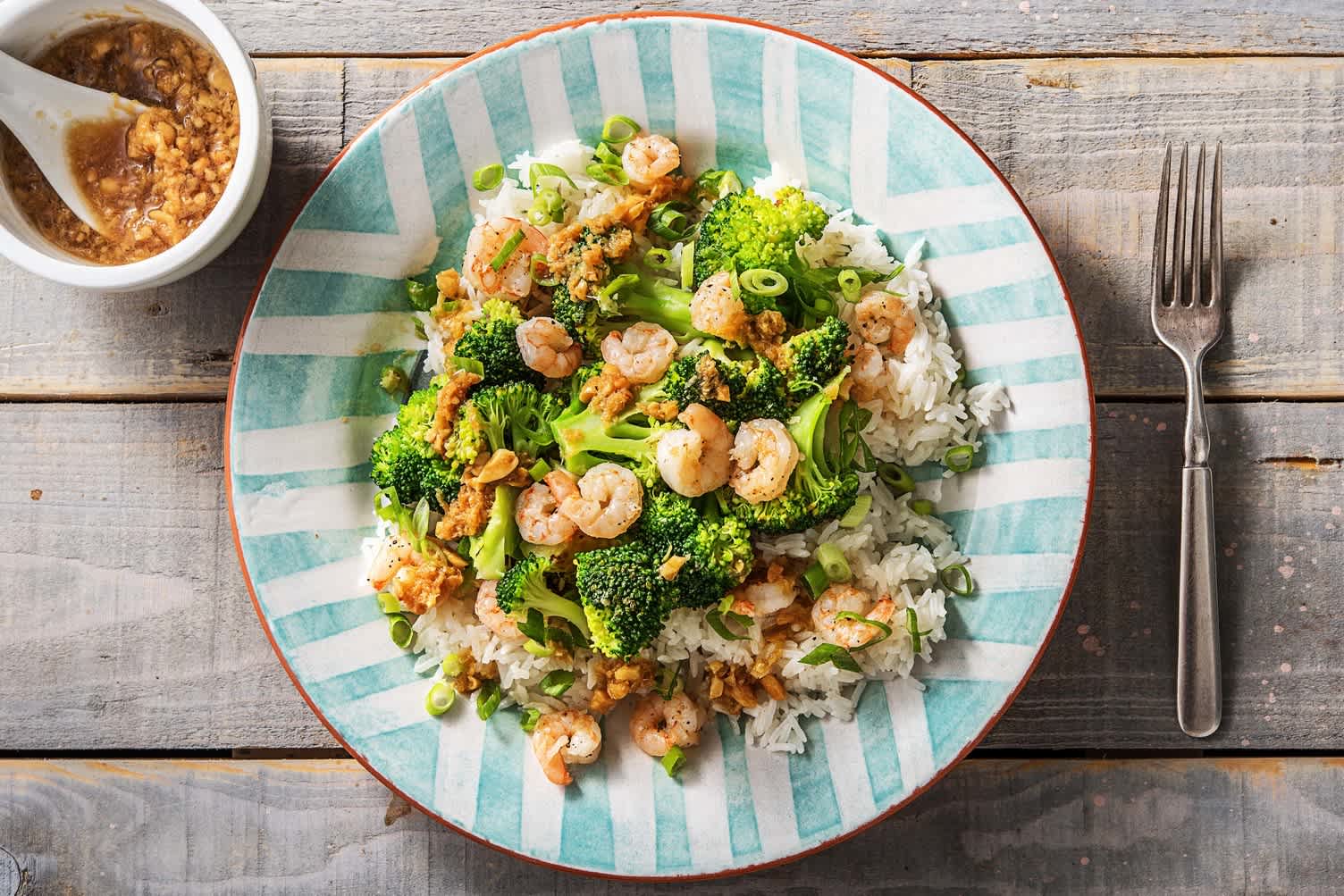 Crevettes sautées & sauce au gingembre et citron vert