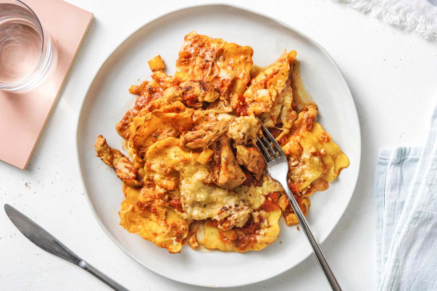 Rigatoni uit de oven met kippendijreepjes