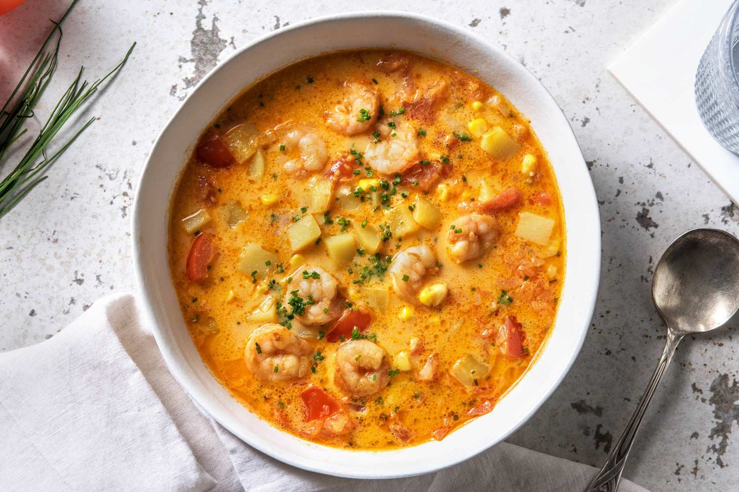 Double protein - Aardappelsoep met dubbele portie garnalen 