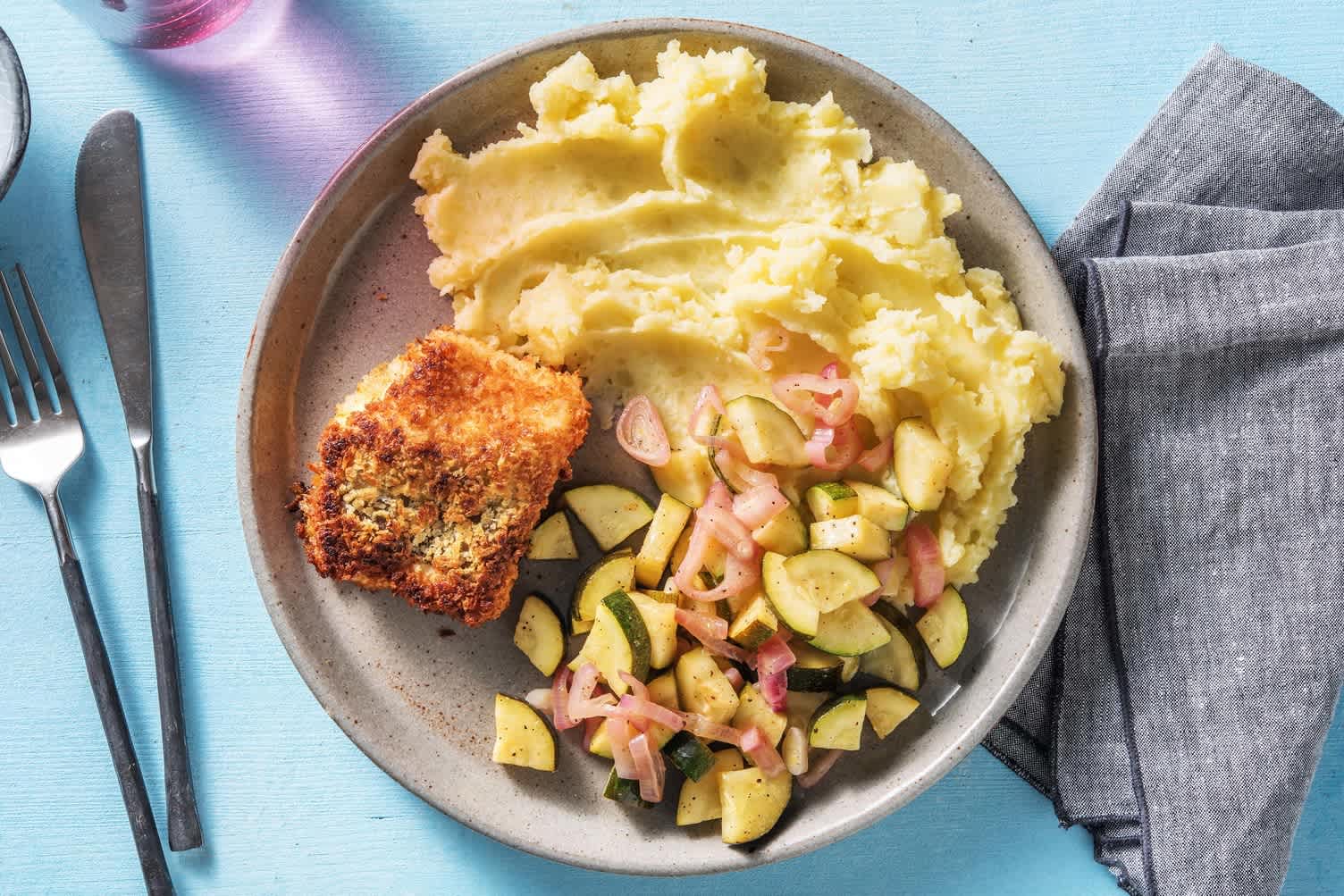 Cabillaud pané au pesto & purée