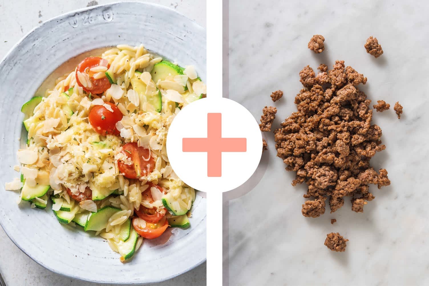 Veggie + protein - Orzo met courgette en cherrytomaten