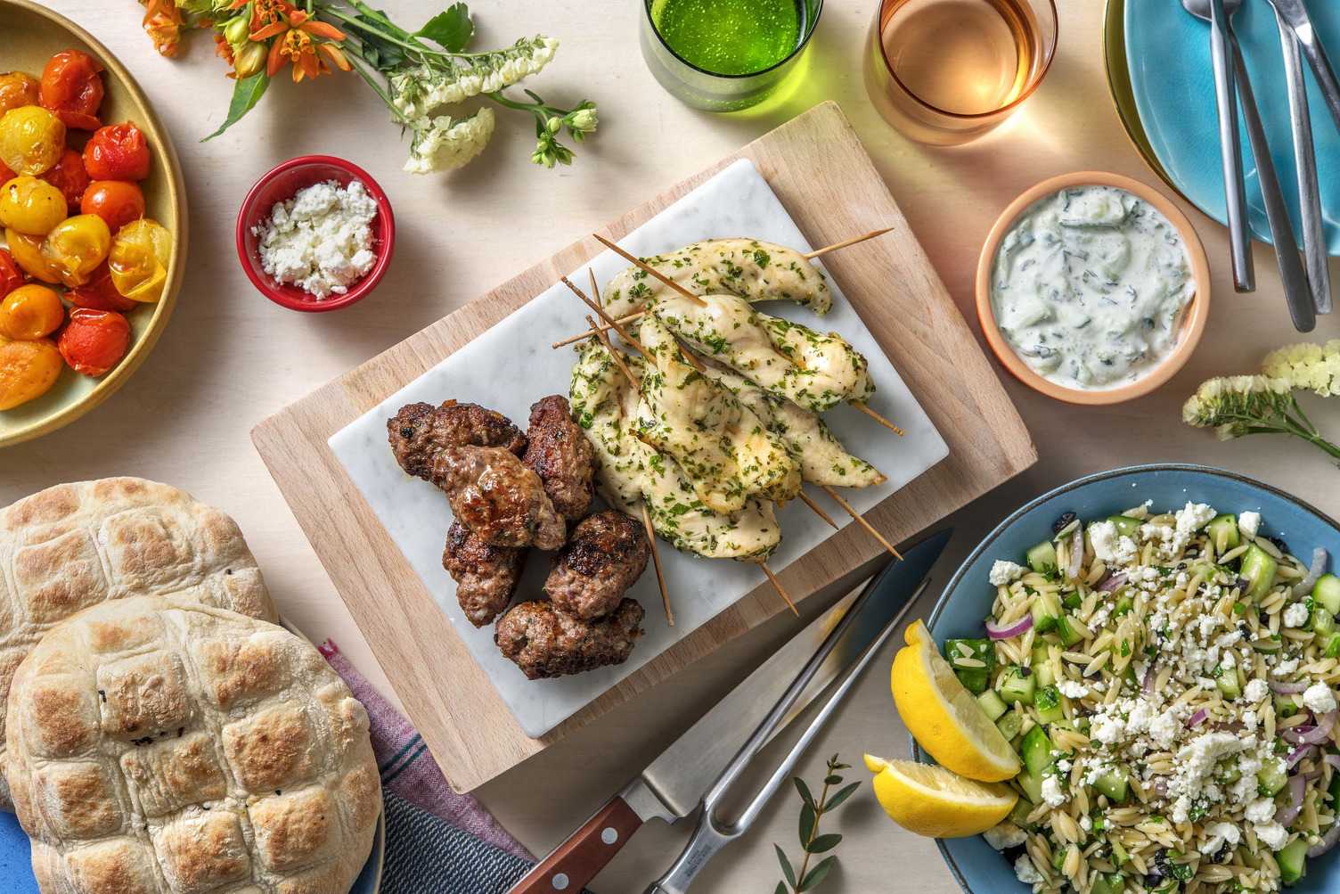 Grillades mixtes : souvlaki et keftas 