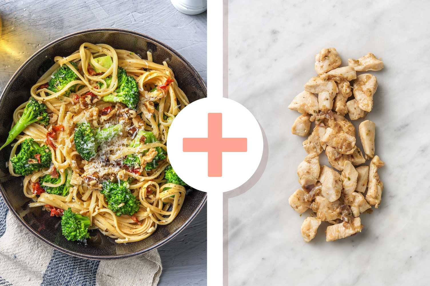Veggie + protein - Romige linguine met kipfiletstukjes als extra