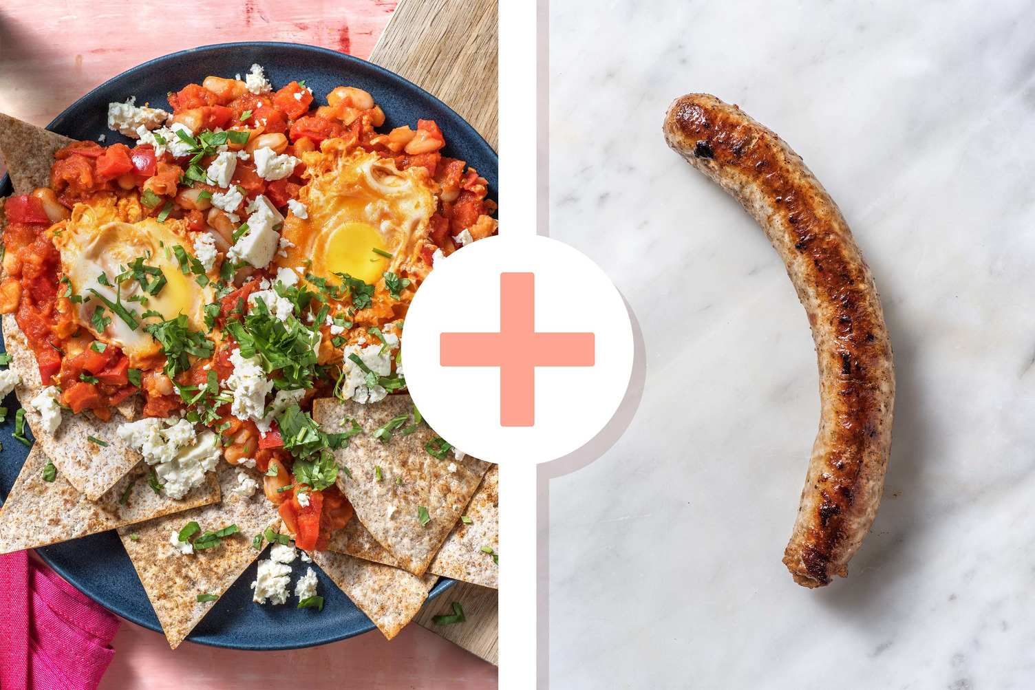 Veggie + protein: Chakchouka et saucisse de porc en extra
