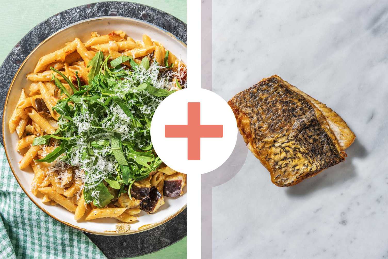 Veggie + protein - Penne in roomsaus met doradefilet als extra