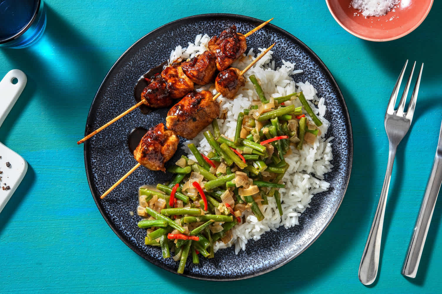Poulet saté et haricots verts au lait de coco