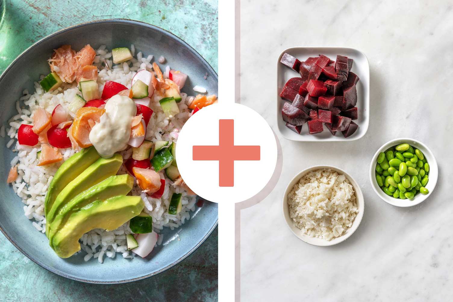 Double veggie - Sushibowl aux miettes de saumon fumé et mayonnaise au gingembre