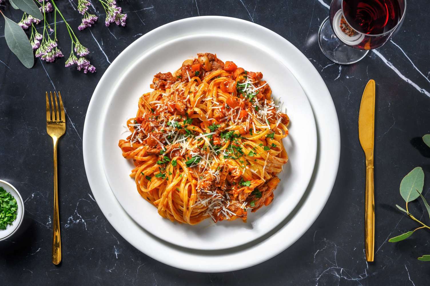 Linguine bolognaise de confit de canard & lardons