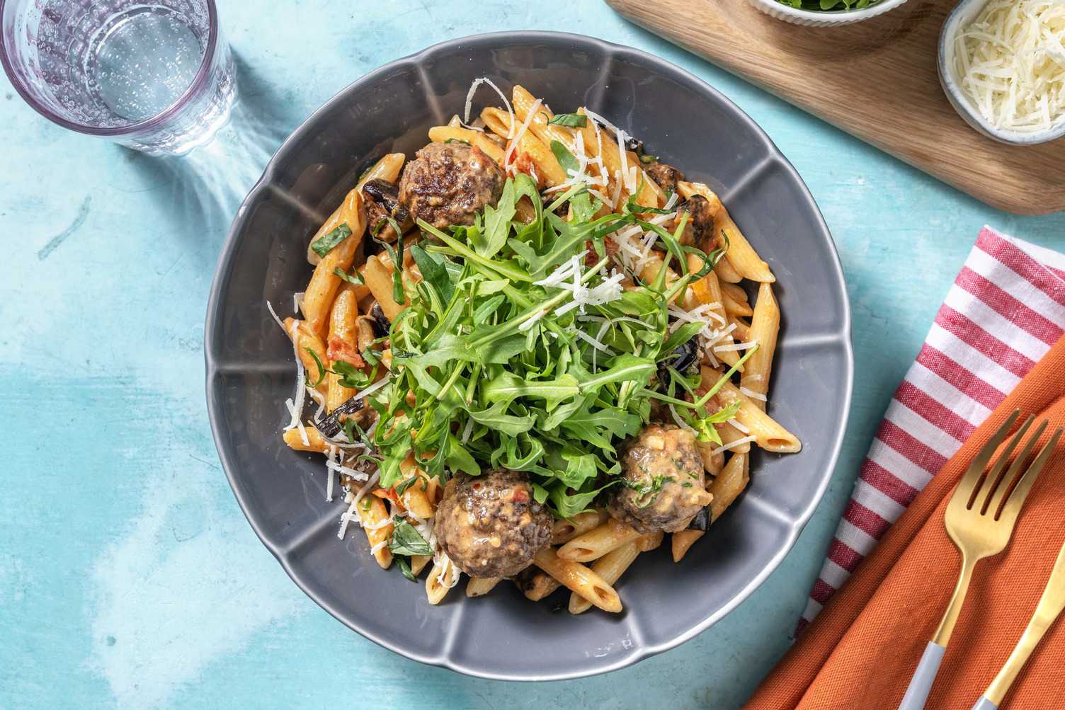 Veggie + Protein - Penne et boulettes de viande hachée de bœuf en extra