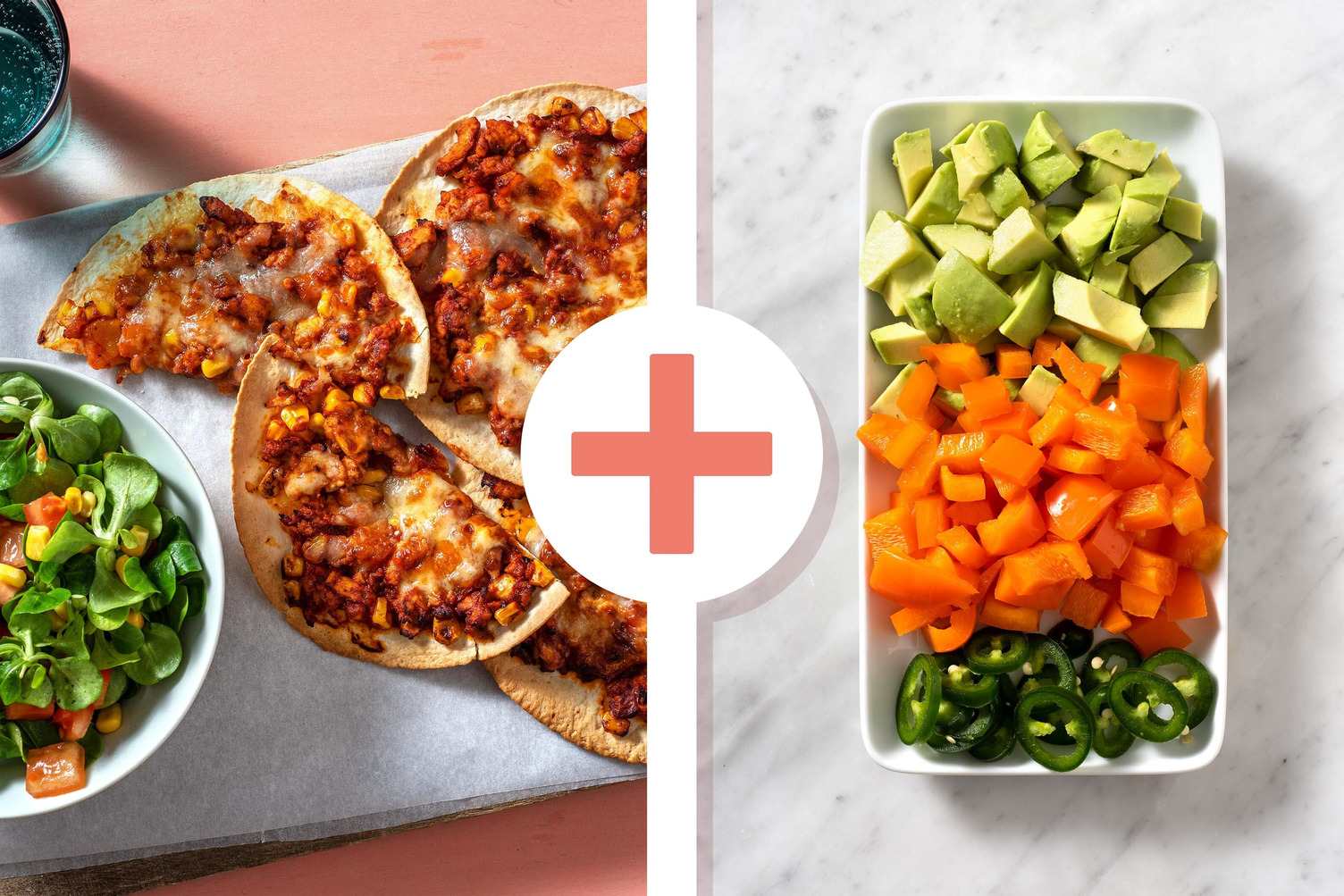 Double Veggie - Tostada met gekruid kipgehakt en cheddar