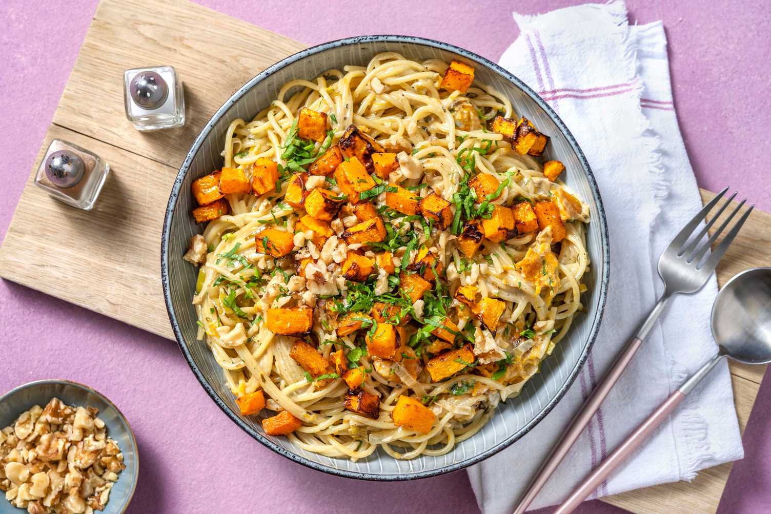 Spaghetti au butternut & fromage bleu