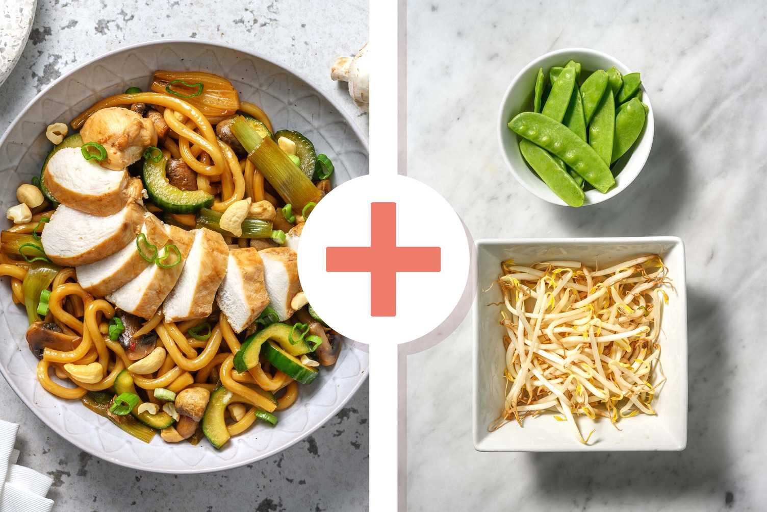 Double veggie - Nouilles udon au poulet en sauce asiatique douce