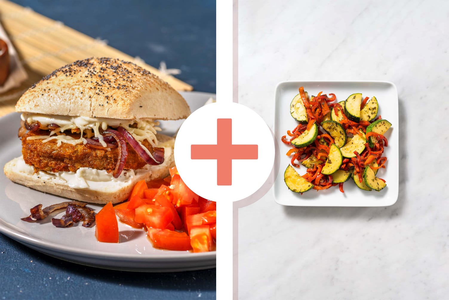 Double veggie - Burger de carotte et courge et légumes rôtis en extra
