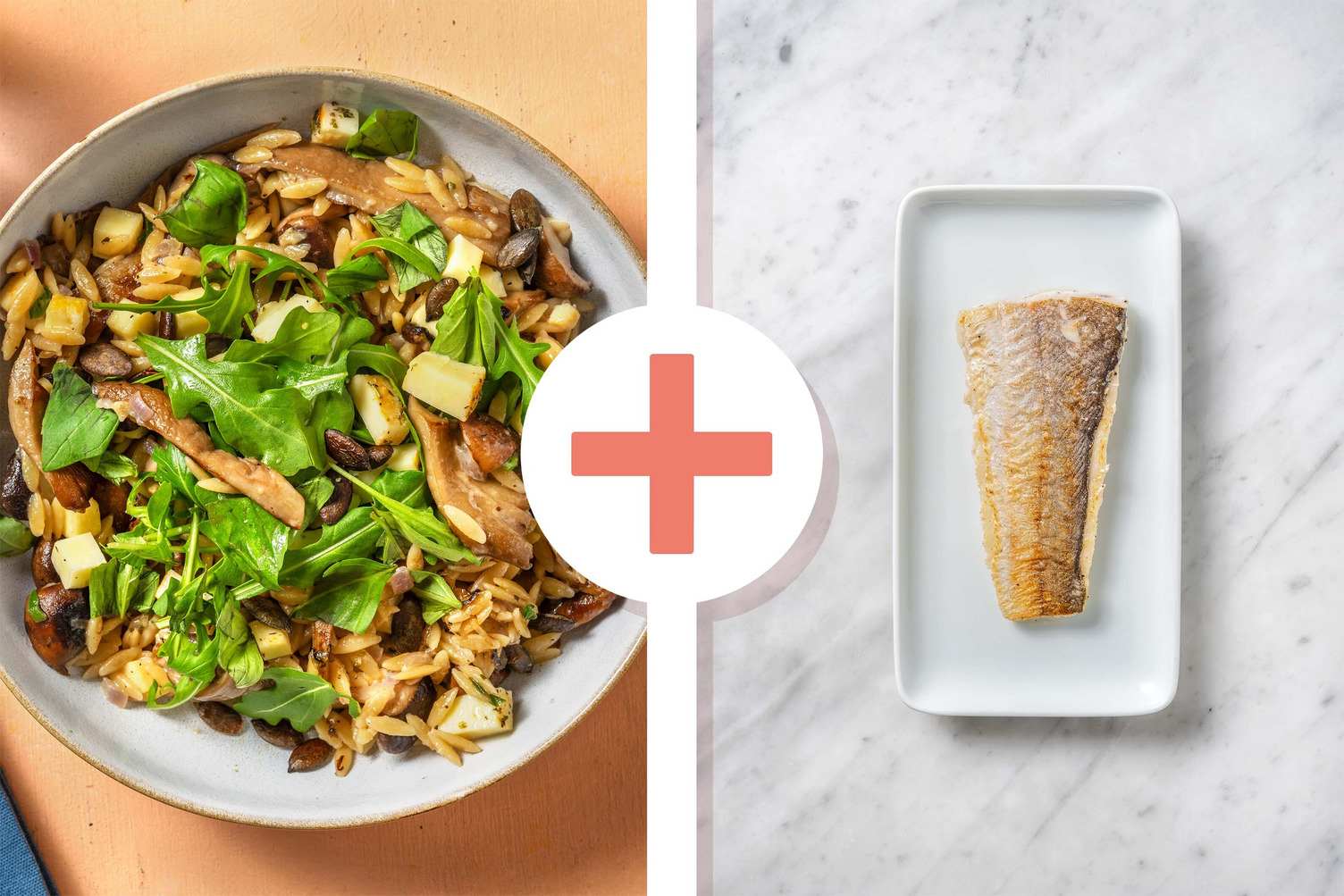 Veggie + protein - Paddenstoelenrisotto van orzo met heekfilet als extra