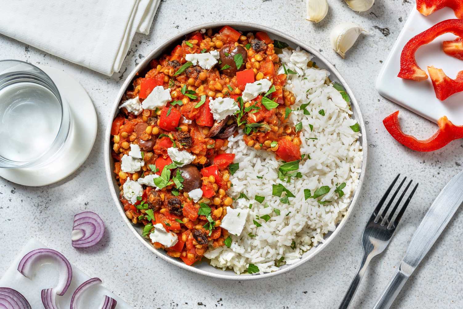 Picadillo végé aux lentilles et fromage à la grecque