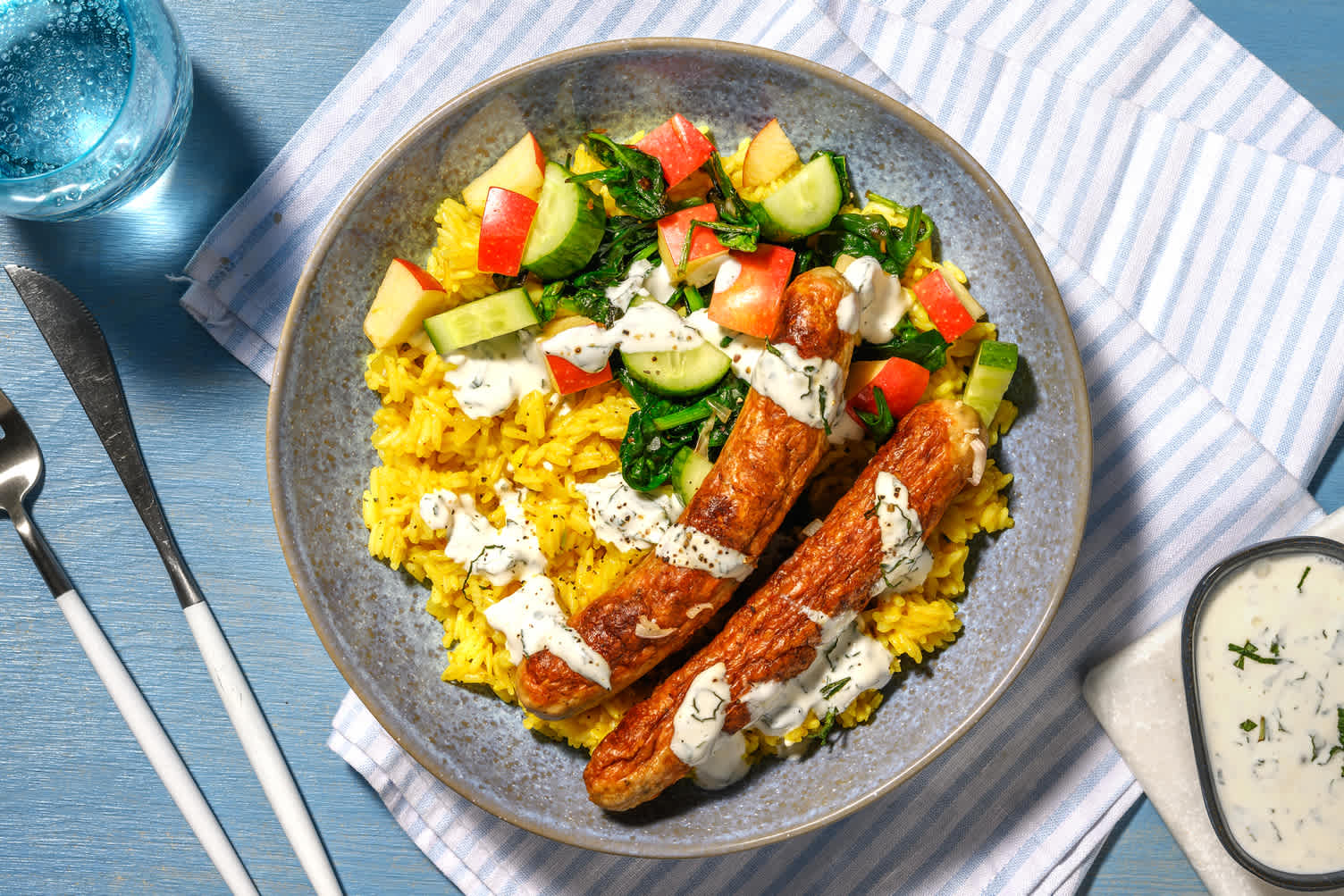 Merguez de bœuf sur riz à l'ail au vadouvan