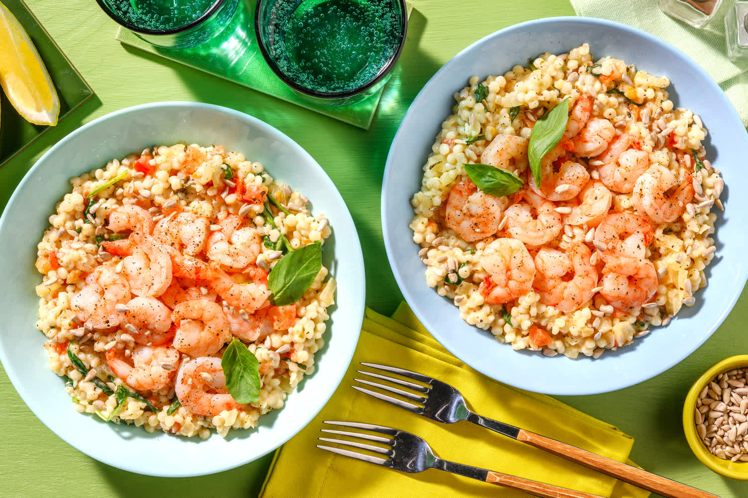 Stekta räkor och pärlcouscous