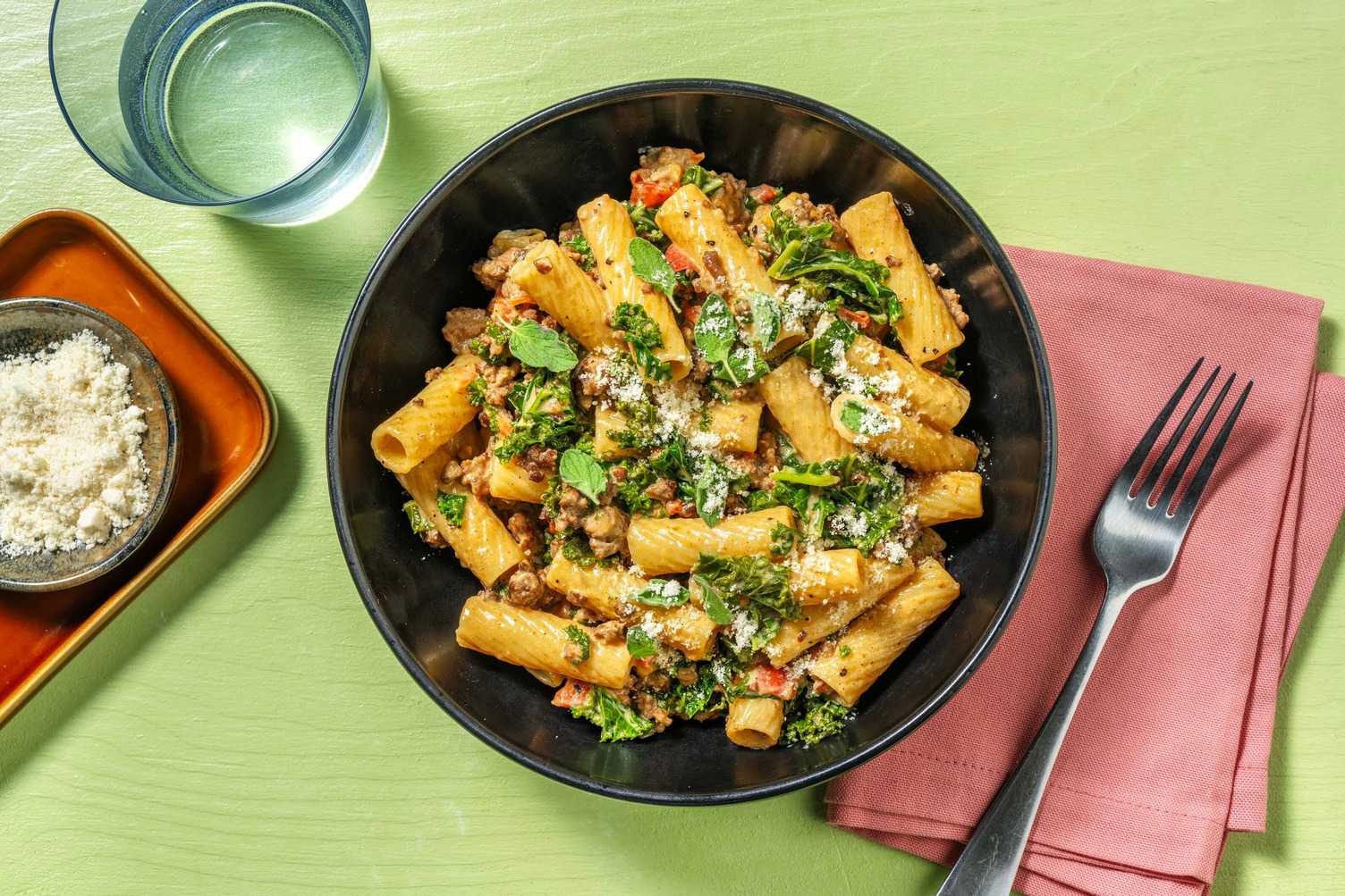 Lättlagad toscansk fläskfärsrigatoni