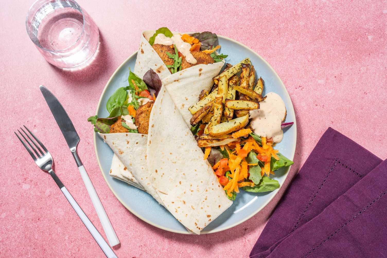 Baked Falafel and Salad Wraps
