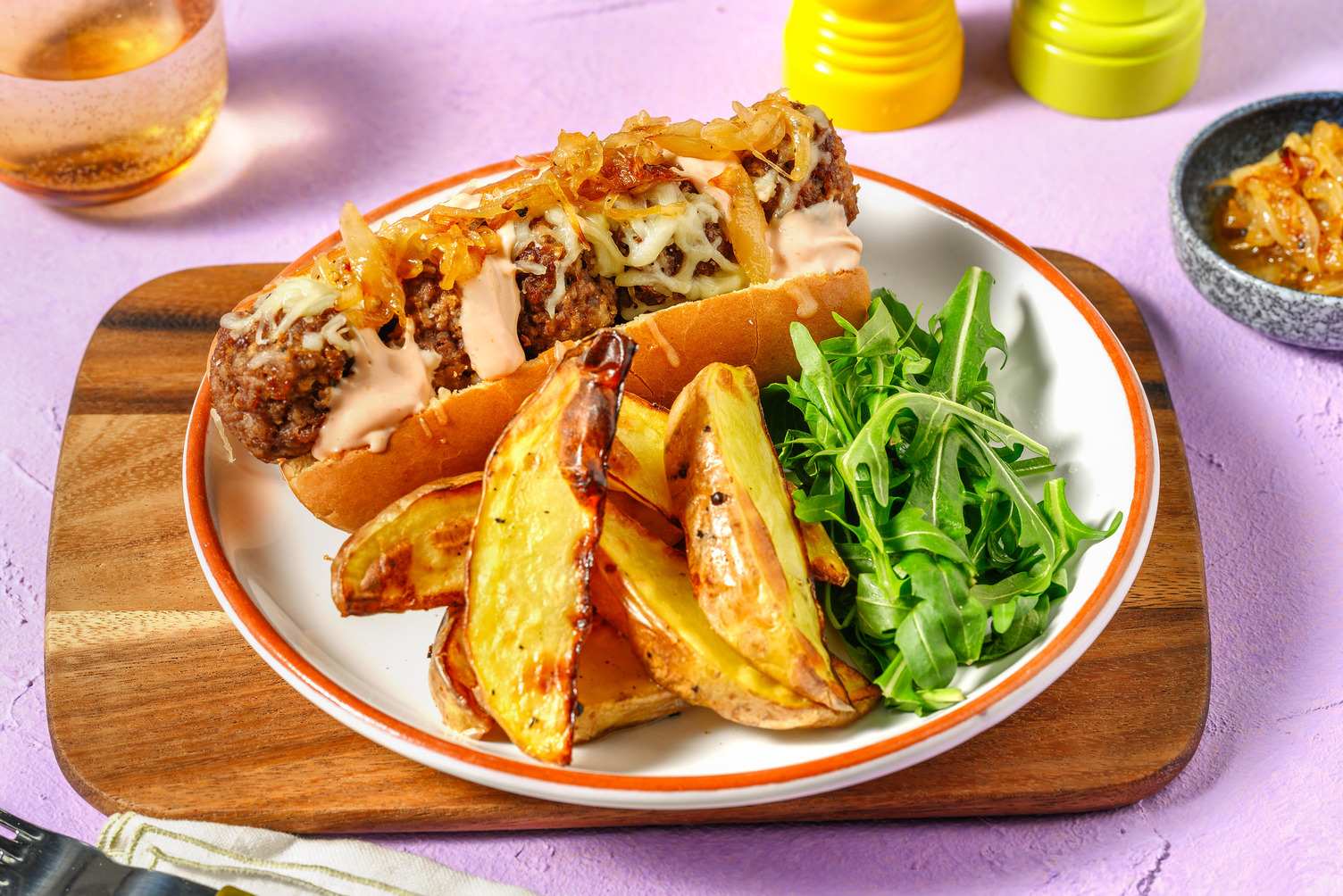 Cheeseburger Inspired Meatball Sub and Chips 