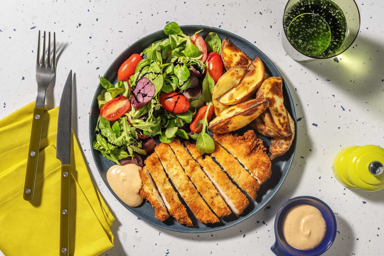 Chicken Schnitzel and Wedges