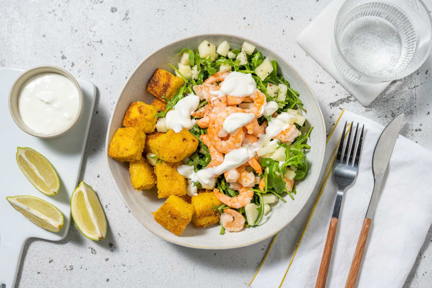Insalata di gamberetti, rucola e mela